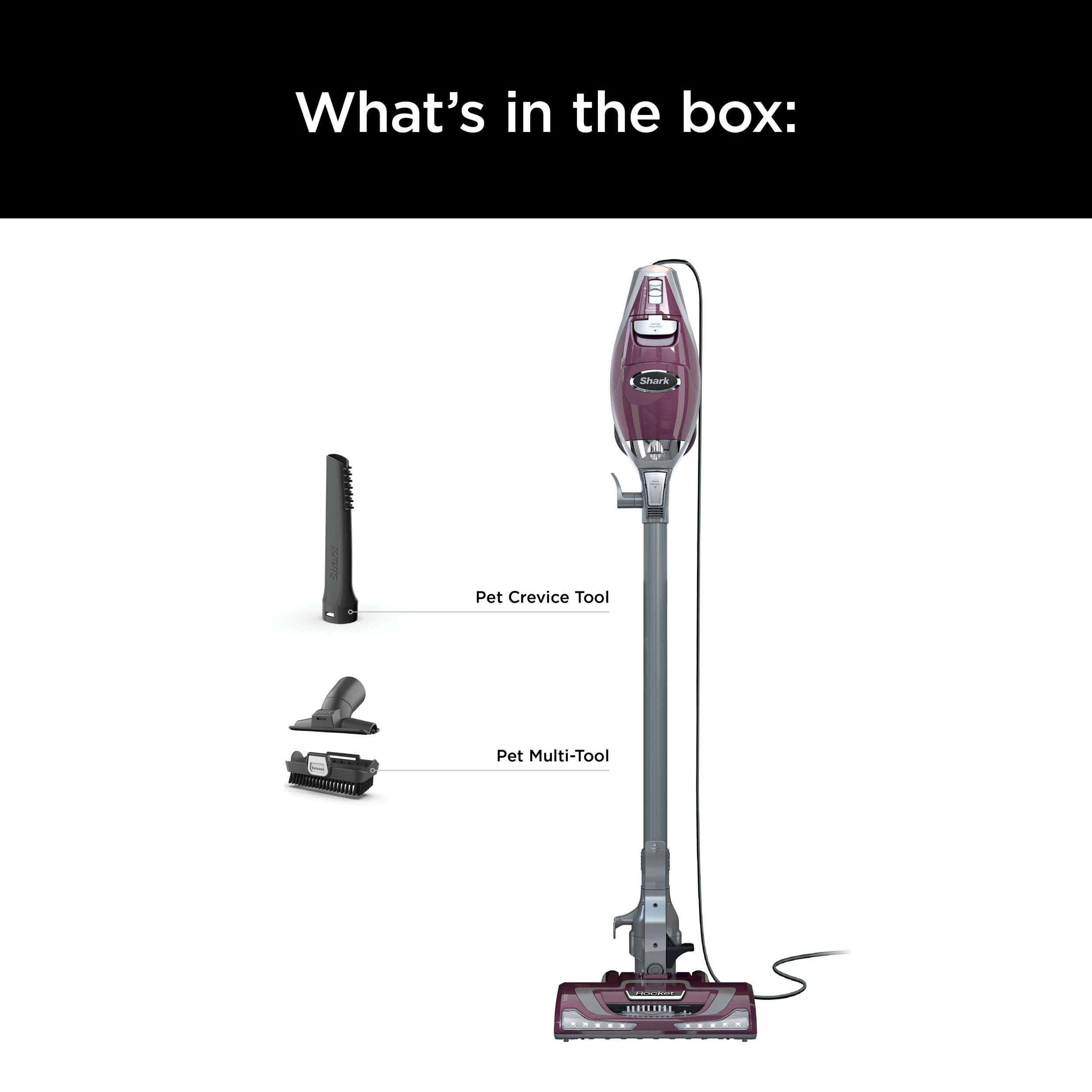 Shark HV322 Rocket Deluxe Pro Corded Stick Vacuum with LED Headlights, XL Dust Cup, Lightweight, Perfect for Pet Hair Pickup, Converts to a Hand Vacuum, with Pet Attachments, Bordeaux/Silver - Image 8