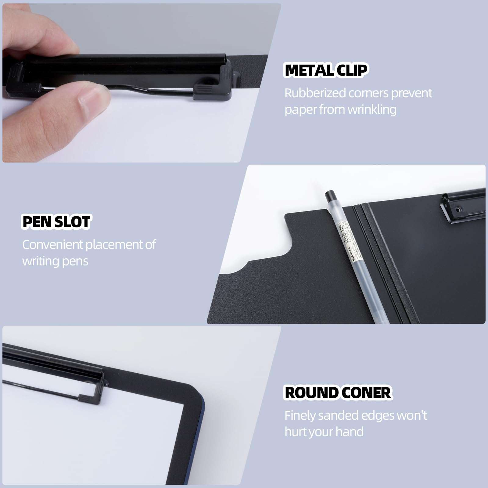 FRETONBA Clipboard Folder, A4 Foldable Clipboard with Horizontal and Vertical Double Metal Clips, 360 Degree Foldable Binder Clipboards with Pen Holder, File Cover Work Folder Clipboards, Blue - Image 4