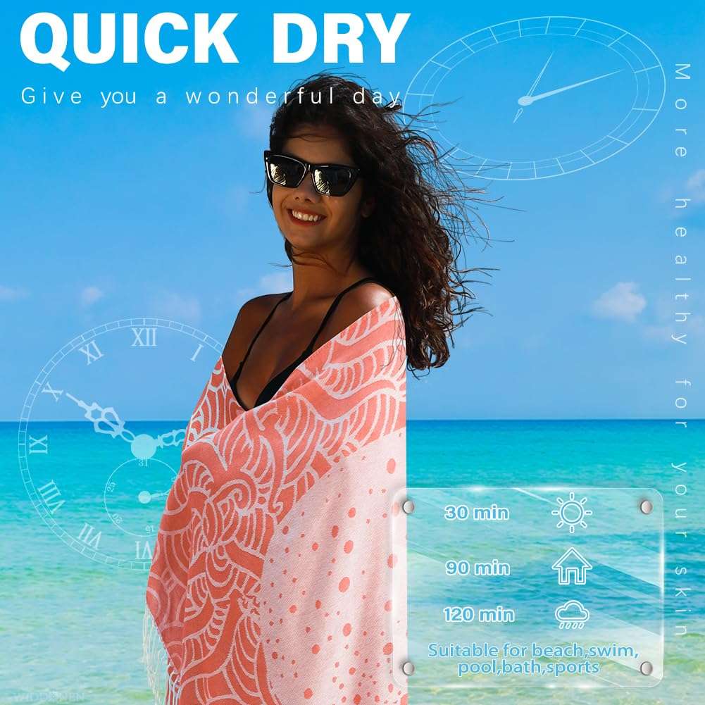 Widdonen Thin Turkish Beach Towel Lightweight Quick Dry Absorbent Cotton Bathroom Bath Pool Swim Towels Extra Large Oversized Sand Free Beach Accessories Essentials Cloud Gifts for Adult - Image 5