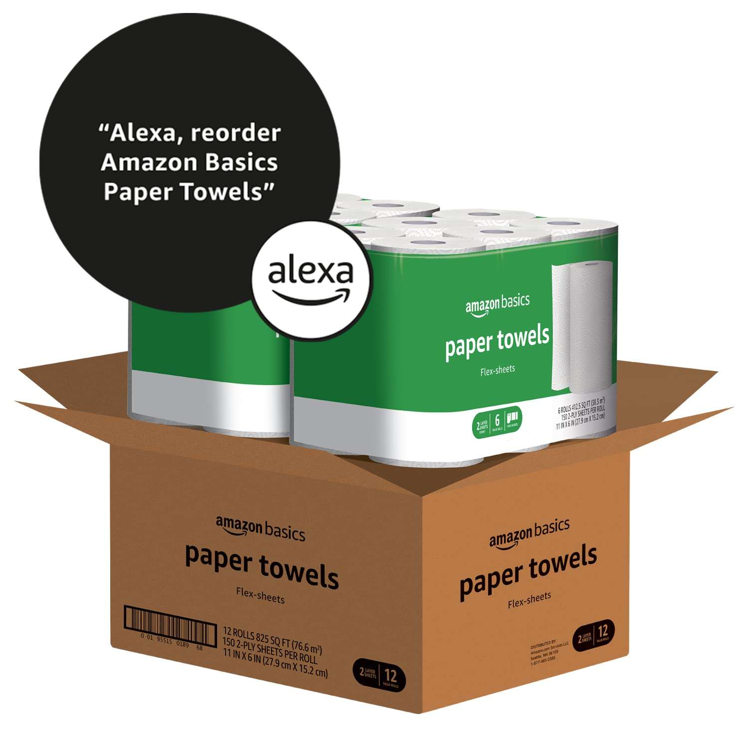 Amazon Basics 2-Ply Flex-Sheets Paper Towels, 12 Basics Rolls = 32 Regular Rolls, Everyday Value with 150 Sheets per Roll - Image 6