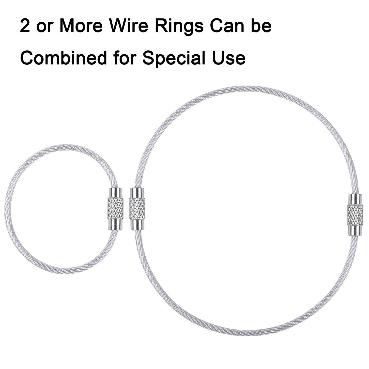 Wisdompro Keychain, 4.3/6.3 Inch Stainless Steel Wire Rings Cable Keyring Loop for Luggage Tags, Keys and ID Tag Keepers - Image 3