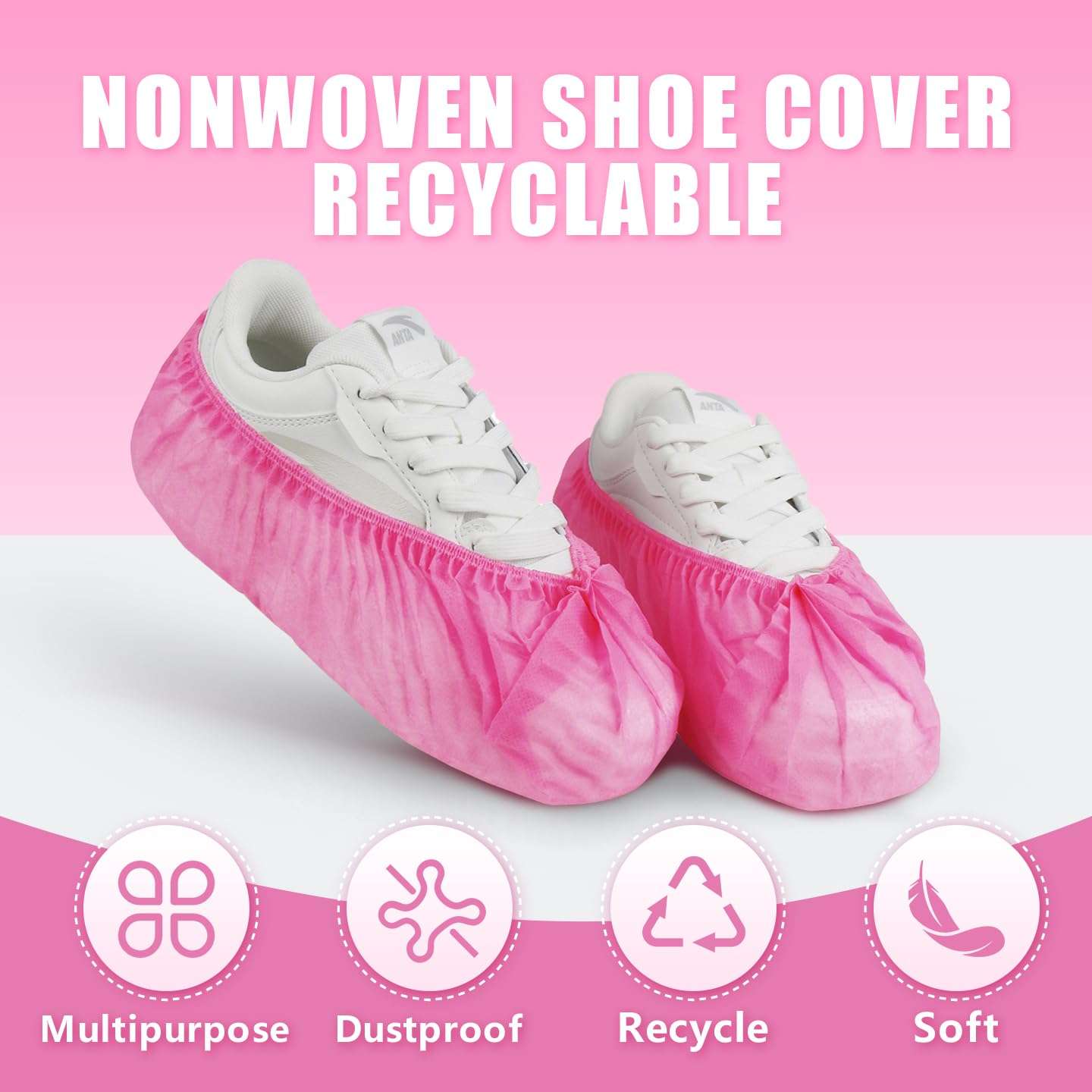 Disposable non-woven striped shoe covers (100 pcs - 50 pairs) durable, breathable, moisture-proof, thickened, odourless, simple and stylish design, suitable for men's size and women's size (Pink.) - Image 5