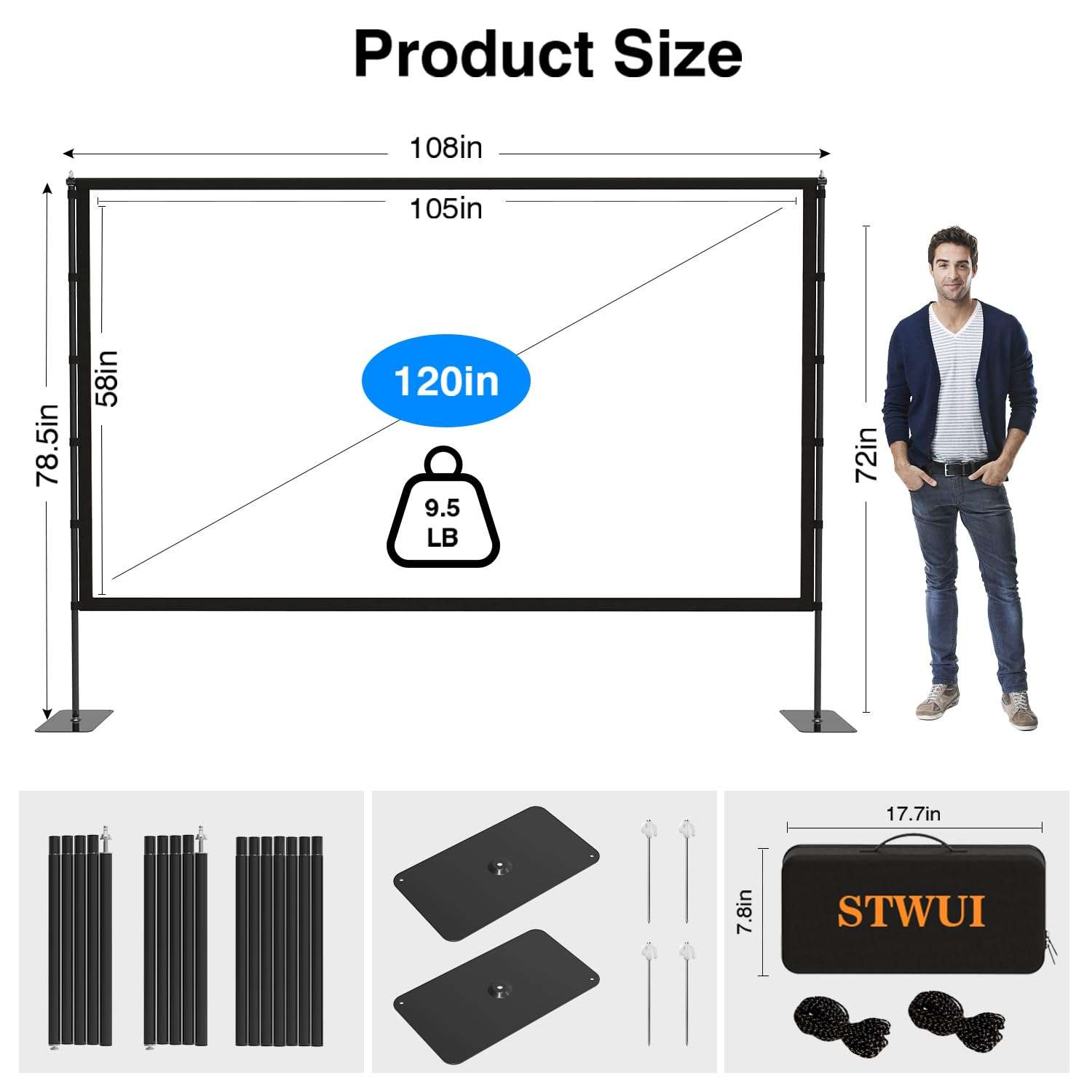 Outdoor-Projector-Screen-with-Stand - 120 inch Portable Projector Screen Indoor Outdoor Projector Screens 16:9 4K HD Lightweight Movie Screen with Carry Bag for Backyard Movie Night - Image 6