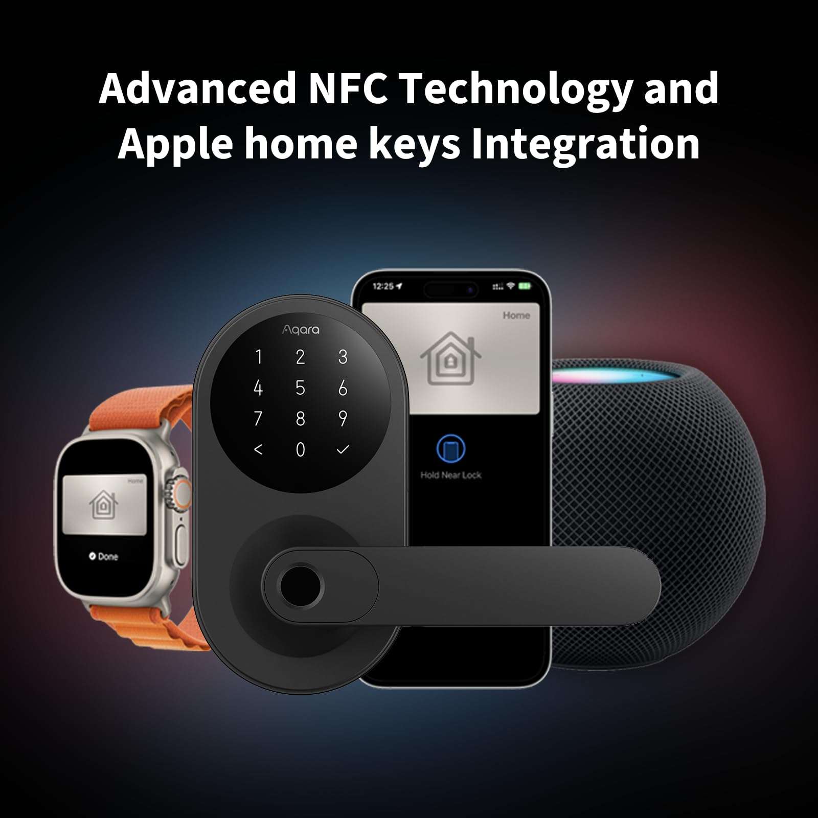Aqara Smart Lock U300, Fingerprint Keyless Entry Door Lock with Handle, Matter Over Thread with Apple Home Keys, Touchscreen Keypad, Smart Lever Lock Supports Apple Home, Alexa, Google, IFTTT, Black - Image 3