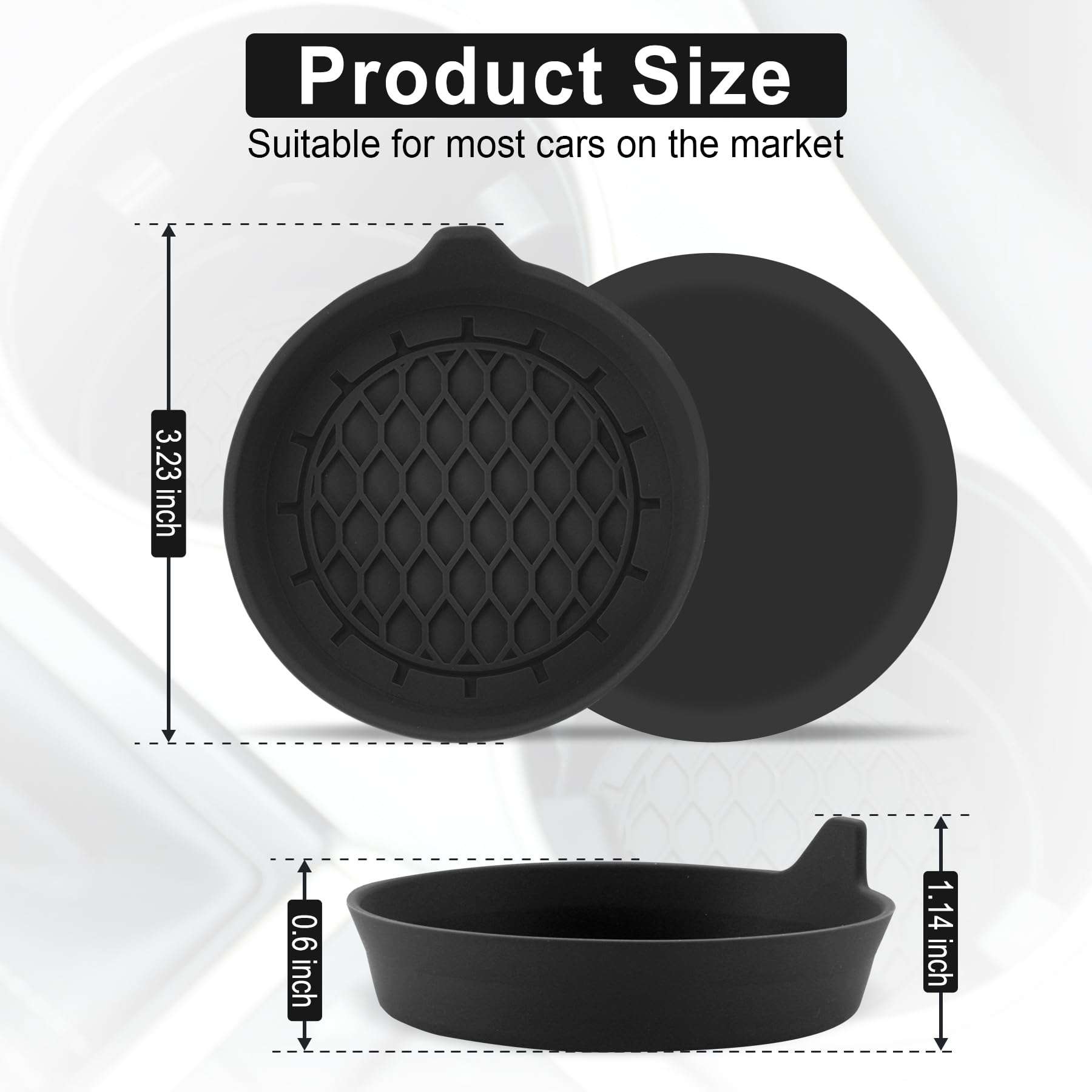 SINGARO Car Cup Holder Coaster, Silicone Cup Holder Insert, Universal Non-Slip Cup Holders, Car Accessories Interior for Women and Man Interior Sets 4 Pack Black - Image 2