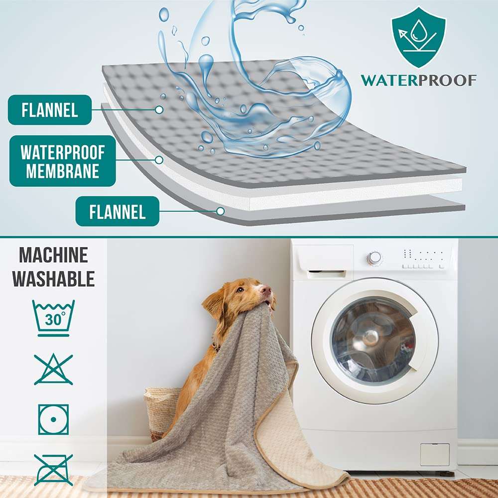 PetAmi Waterproof Dog Blanket, Leakproof XL Pet Blanket for Large Dogs, Furniture Sofa Couch Cover Protector, Fleece Cat Throw Bed Crate Kennel, Reversible Washable Soft Plush, Twin 60x80 Taupe Beige - Image 4
