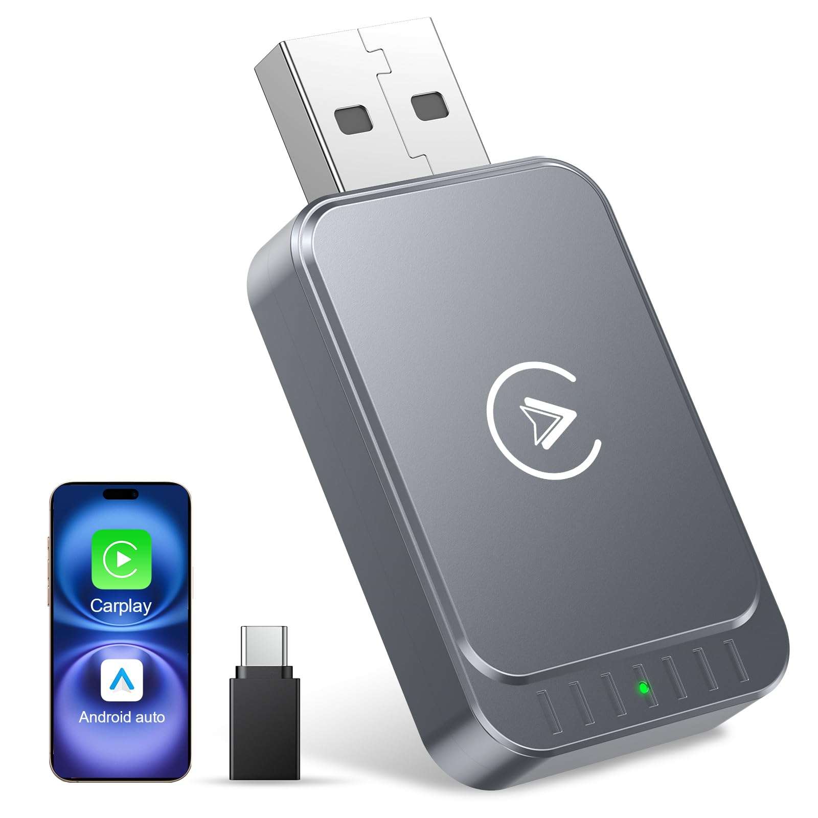 AuroraLink Wireless Carplay Adapter for Apple iPhone & Android Auto 2-in-1 Fast & Stable Carplay Wireless Adapter Convert Wired to Wireless Car Play Dongle for iOS 10+/Android 11+ (Grey) - Image 1