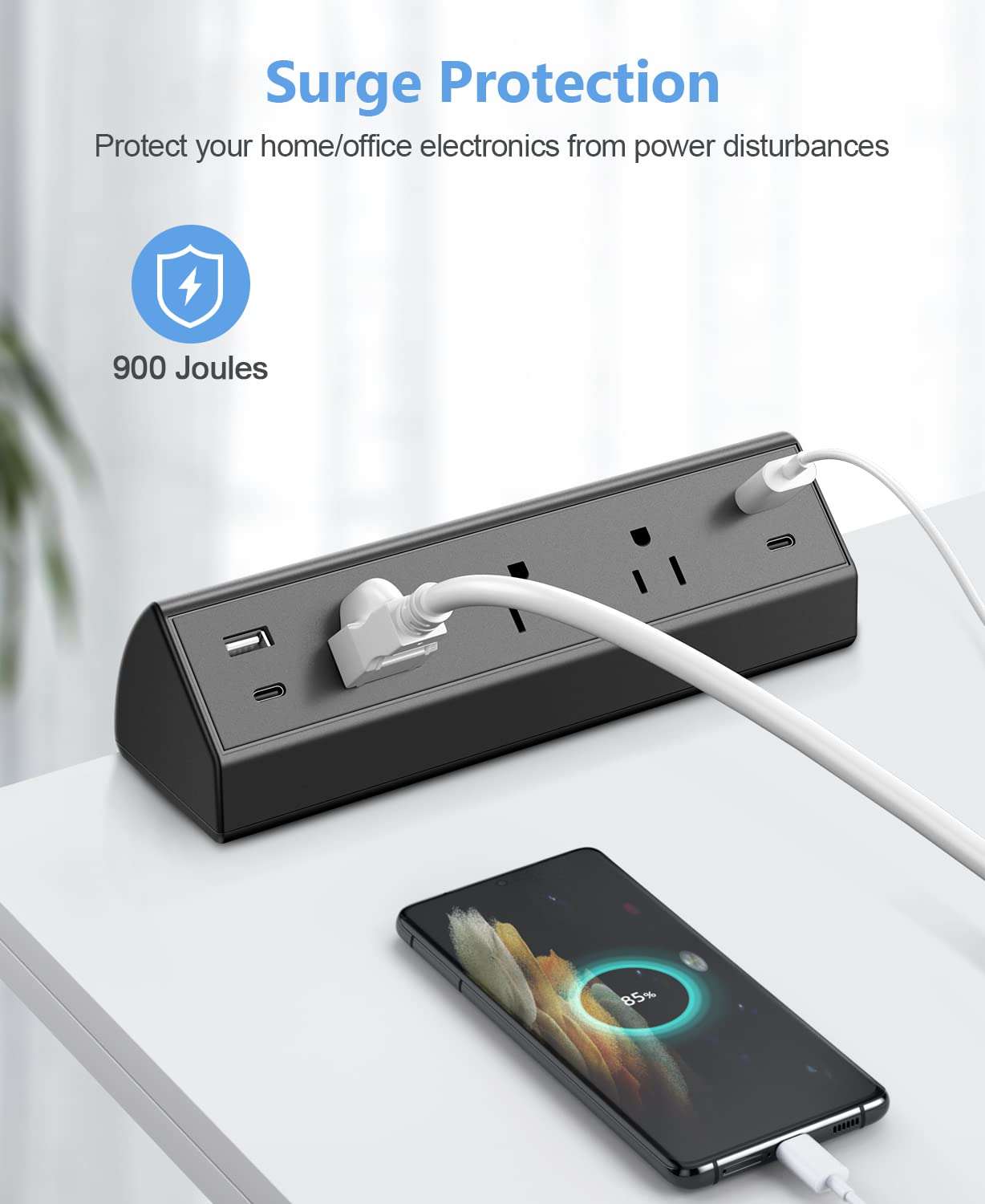 Jgstkcity Desk Clamp Power Strip,40W Total Fast Charging Station,2 PD 20W USB C Ports,Desk Edge Mount Surge Protector for Home, Office,3 Outlets,Fit 1.96" Tabletop Edge,ETL Listed - Image 5