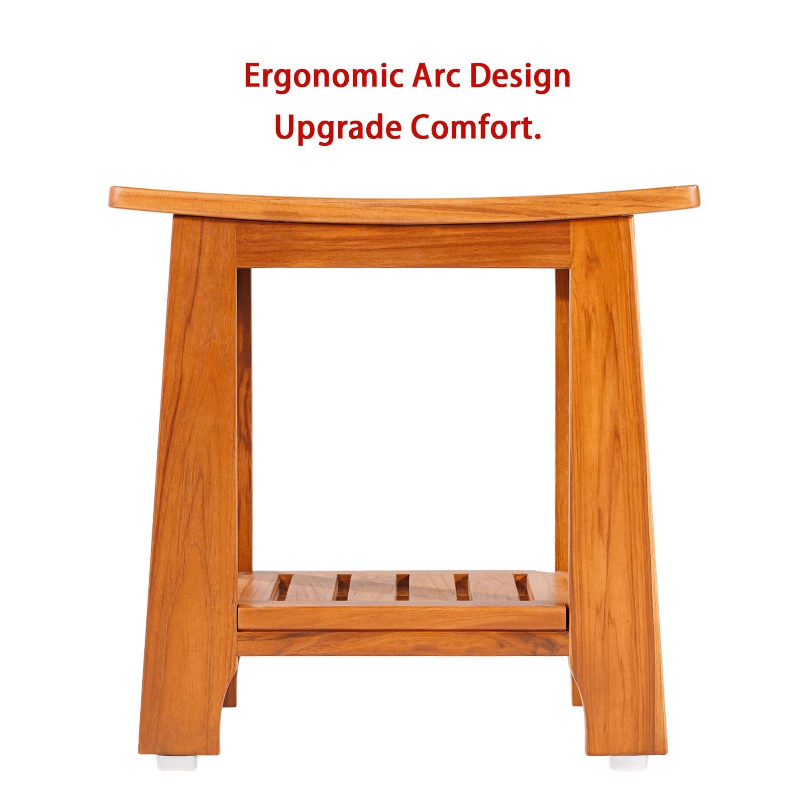 14" Compact Teak Shower Stool with Shelf & Handle - Waterproof, Non-Slip Bath Bench for Small Bathrooms/Outdoor Use, 300 lbs Capacity (Patented) - Image 7