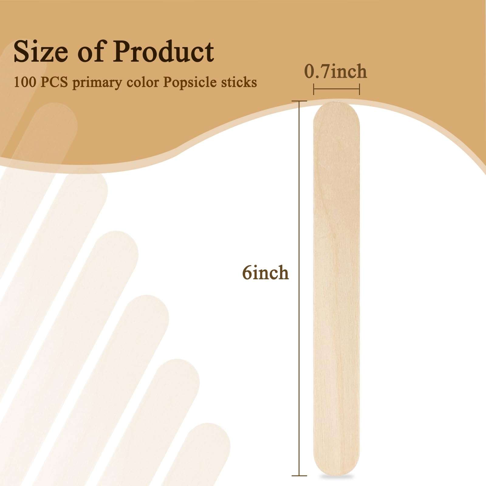 KTOJOY 100Pcs Jumbo Wooden Craft Sticks Popsicle Stick 6” Long x 3/4”Wide Treat Ice Pop for DIY Crafts，Home Art Projects, Classroom Supplies - Image 3