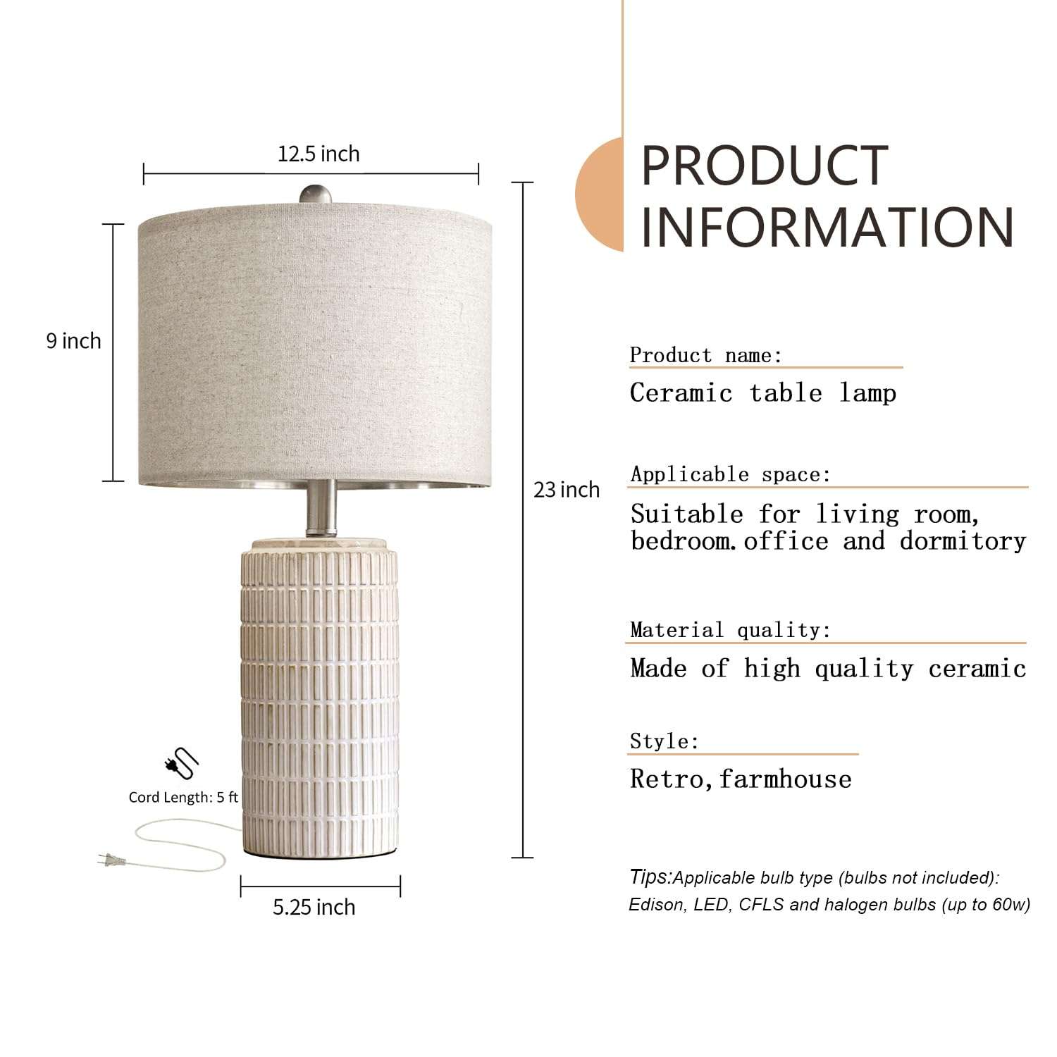 PoKat 23" Modern Ceramic Table Lamp Set of 2 for Living Room White Desk Lamps for Bedroom Farmhouse Bedside Nightstand Bedside Lamp End Table Lamps Beige - Image 8
