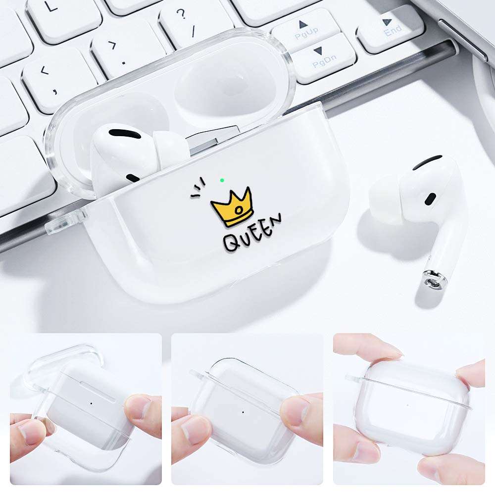 AKABEILA Airpods Pro Case Cover Cute Soft Silicone Clear with Pattern Designs for Women Men Shockproof Protective Case for Airpods Pro Case with Carabiner [Front LED Visible] - Image 6