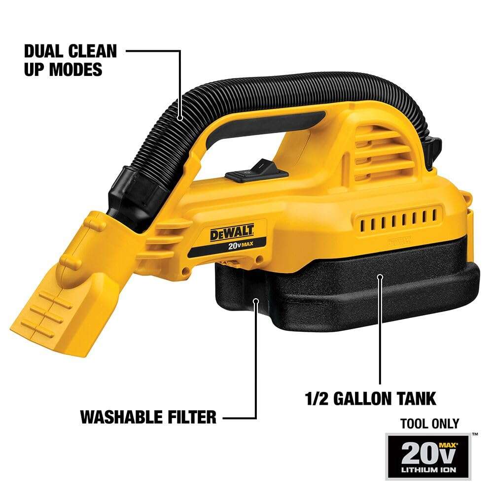 DEWALT 20V MAX Hand Vacuum, Cordless, for Wet or Dry Surfaces, 1/2-Gallon Tank, Washable Filter, Portable, Bare Tool Only (DCV517B) - Image 5