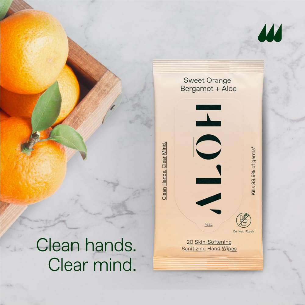 ALŌH Sweet Orange Bergamot + Aloe Sanitizing Hand Wipes - Clean Hands, Clear Mind - On The Go Hand Sanitizing Wipes for Kids and Adults - Travel Size 3 Pack 20ct Wipes (60 wipes) - Image 5