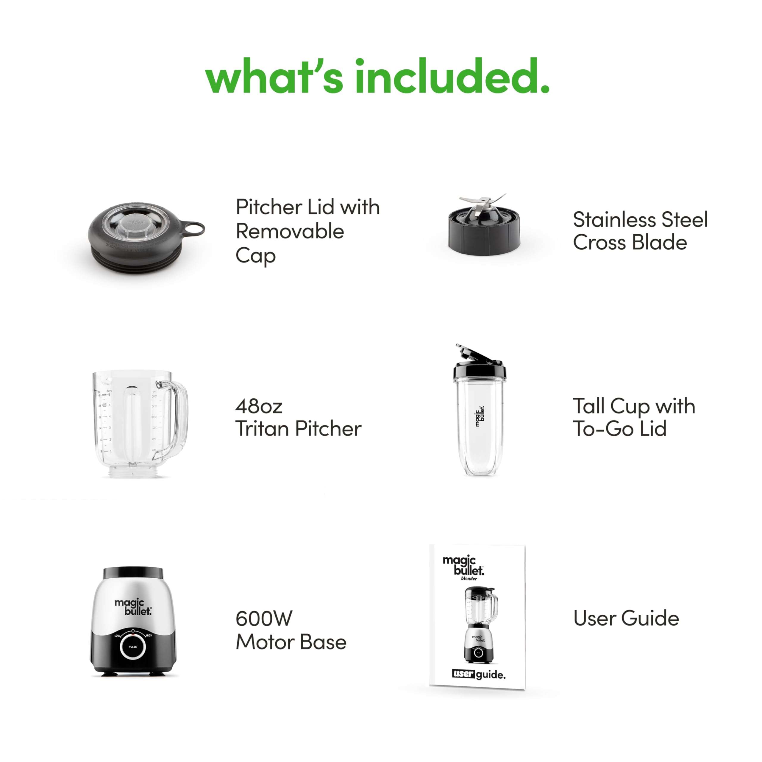 Magic Bullet® Combo Blender, 600W, 48oz Pitcher, 16oz Cup with To-Go Lid, Easy Cleaning, Cross Blade, for Smoothies, Sauces, Shakes, Salsa, Hot Blends, Silver, MBF50200 - Image 11