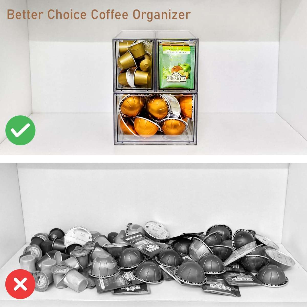 KAIDELI 3 Acrylic Coffee K Cup and Tea Bag Organizer, Coffee Pod Drawer Holders, Stackable Accessories Tea Organizers and Storage for Kitchen Multi Organizers-Clear - Image 6