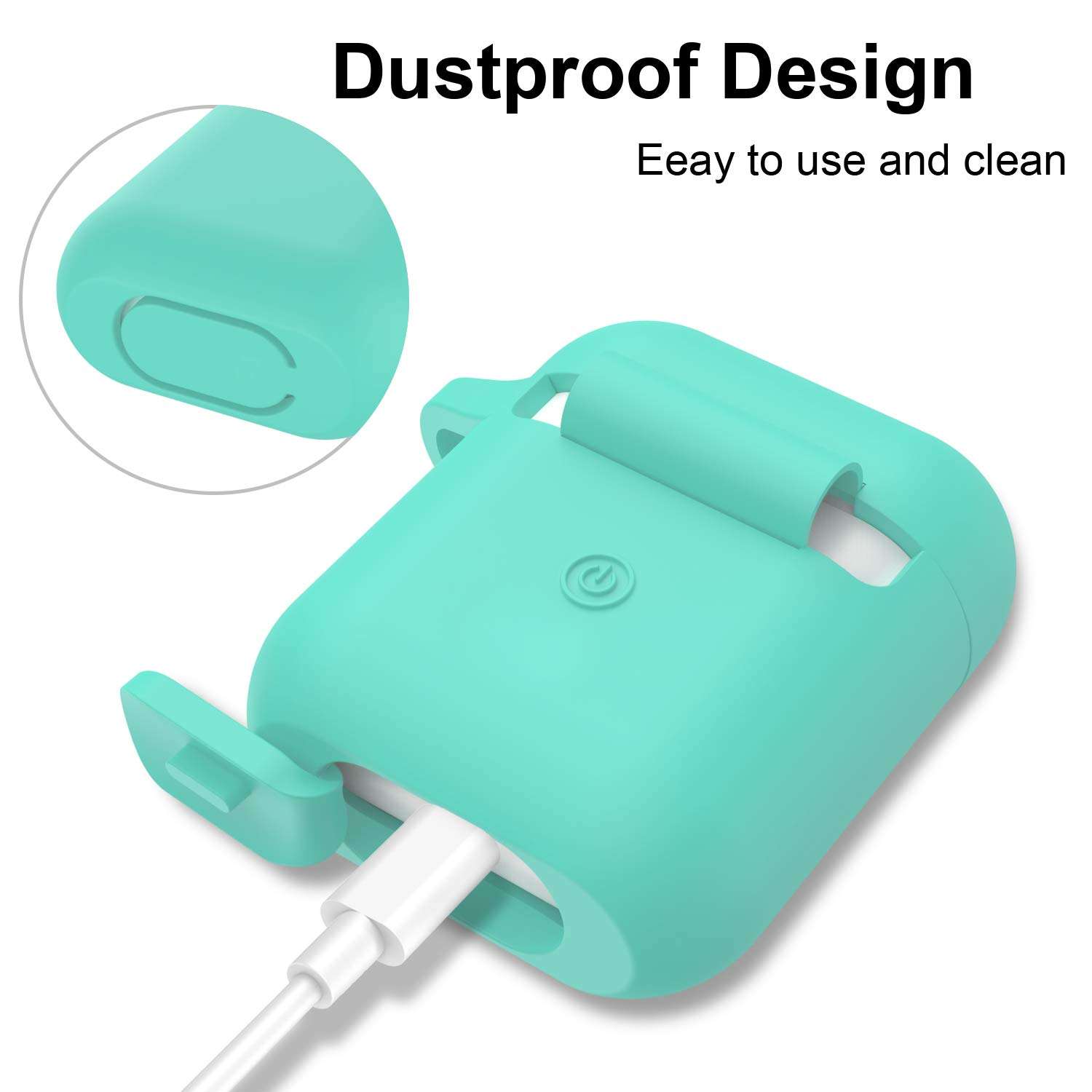 SATLITOG Case Cover with Secure Lock Keychain, Protective Silicone Cover Compatible with Apple AirPods 2nd & 1st Charging Case - Mint Green - Image 2