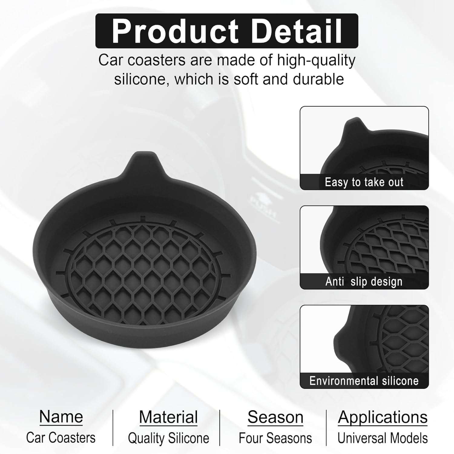 SINGARO Car Cup Holder Coaster, Silicone Cup Holder Insert, Universal Non-Slip Cup Holders, Car Accessories Interior for Women and Man Interior Sets 4 Pack Black - Image 3