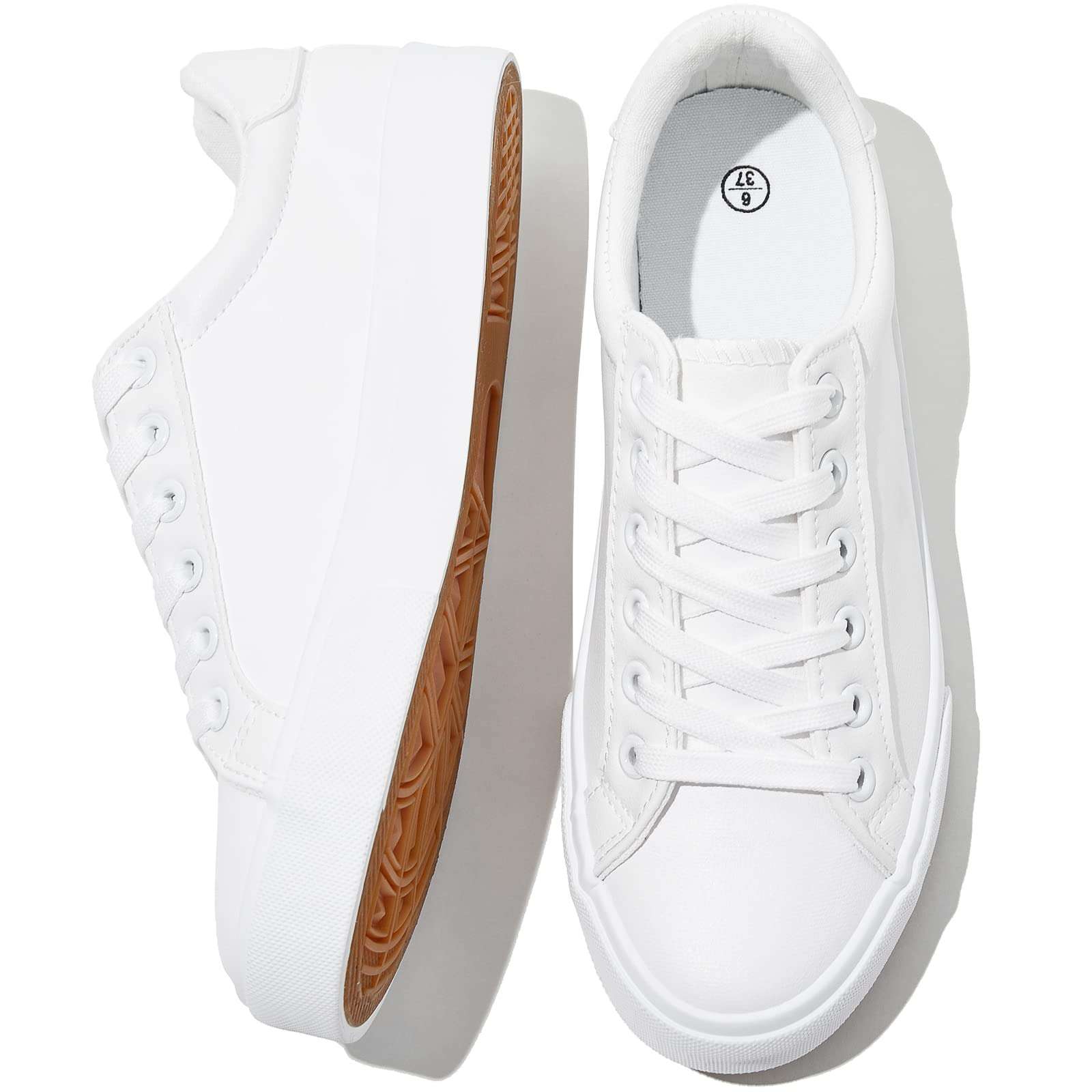 SERNIAL Womens White Tennis Shoes PU Leather Sneakers Casual Walking Shoes for Women - Image 1
