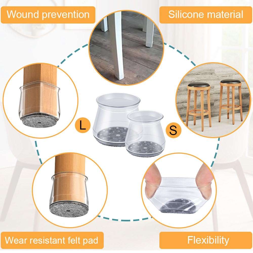 32 Pcs Chair Leg Protectors for Hardwood Floors, Silicone Felt Furniture Leg Cover Pad for Protecting Floors from Scratches and Noise, Smooth Moving，Large(Fit Round Diameter：1-5/16" to 2") - Image 3