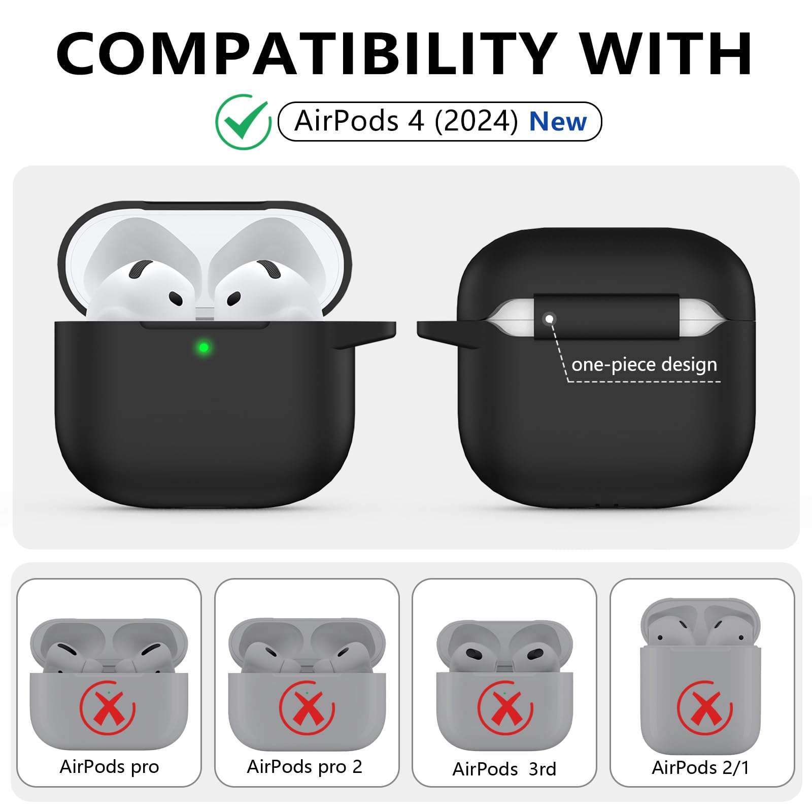 Ljusmicker for AirPods 4 Case Cover 2024 with Cleaner Kit,Soft Silicone Protective Case for Apple AirPods 4th Generation Case for Women Men,AirPod 4 Case Accessories with Keychain-Black - Image 2