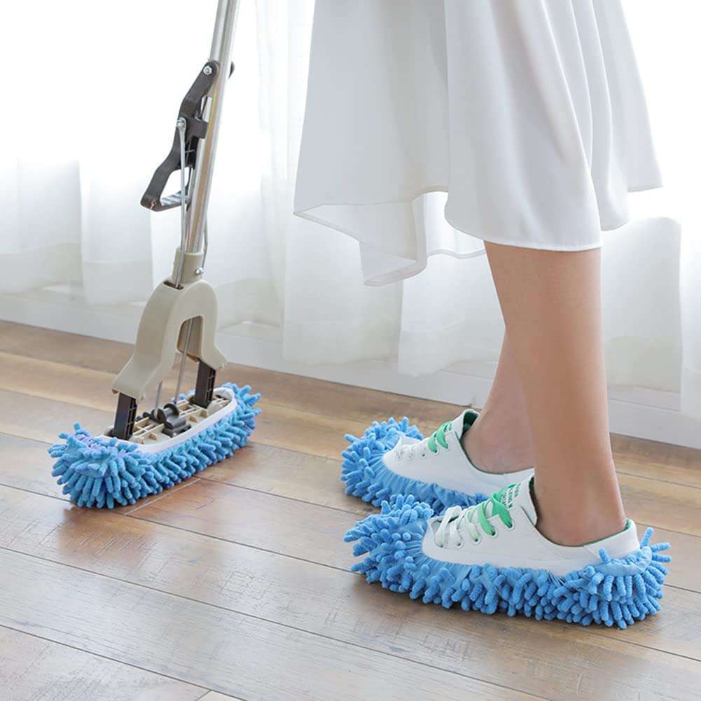 Mop Socks, 2Pairs Microfiber Cleaning House Mop Slipper Covers Soft Washable Reusable Microfiber Foot Socks for Floor Cleaning (Blue) - Image 6