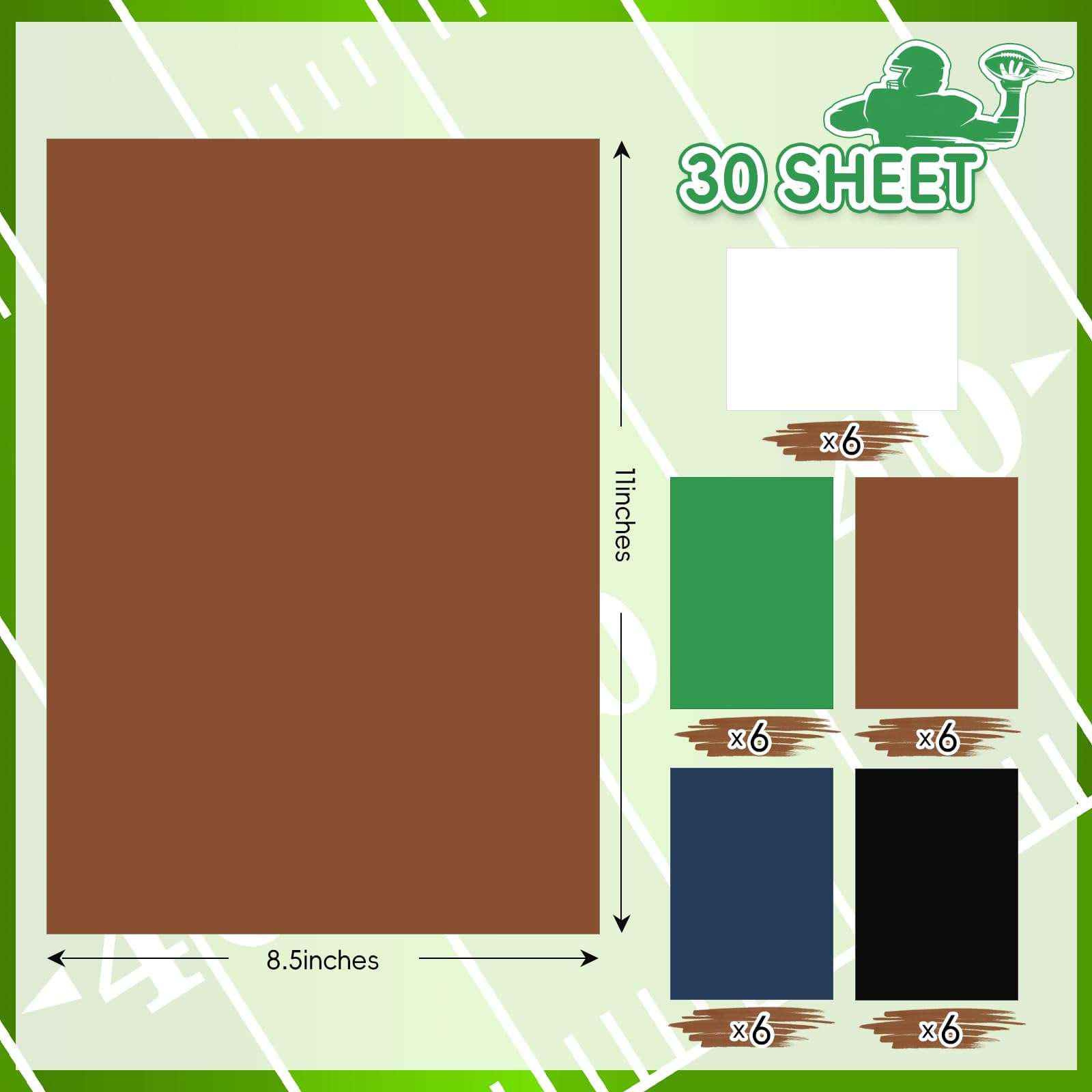 JULBEAR 30 Sheets Colored Cardstock, 5 Football Colors 180gsm 8.5 x 11 Inches Colorful Pastel Printer Construction Paper for Kids Scrapbook School Office Printing DIY Craft, Card Making - Image 6