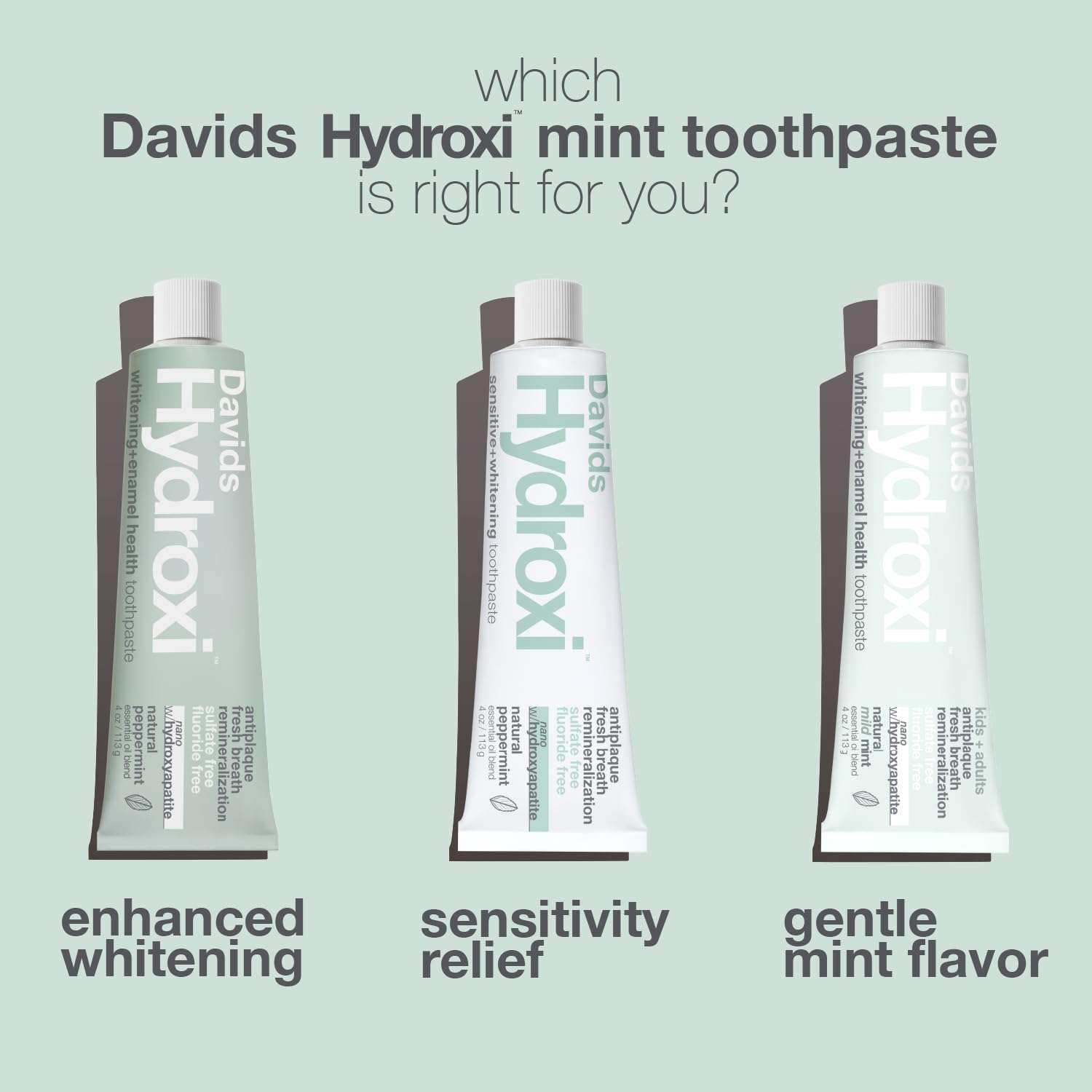 Davids Hydroxi Fluoride Free Nano Hydroxyapatite Toothpaste for Remineralizing Enamel & Sensitive Relief, Whitening, Antiplaque, SLS Free, Natural Peppermint, 5.25oz, Made in USA - Image 3