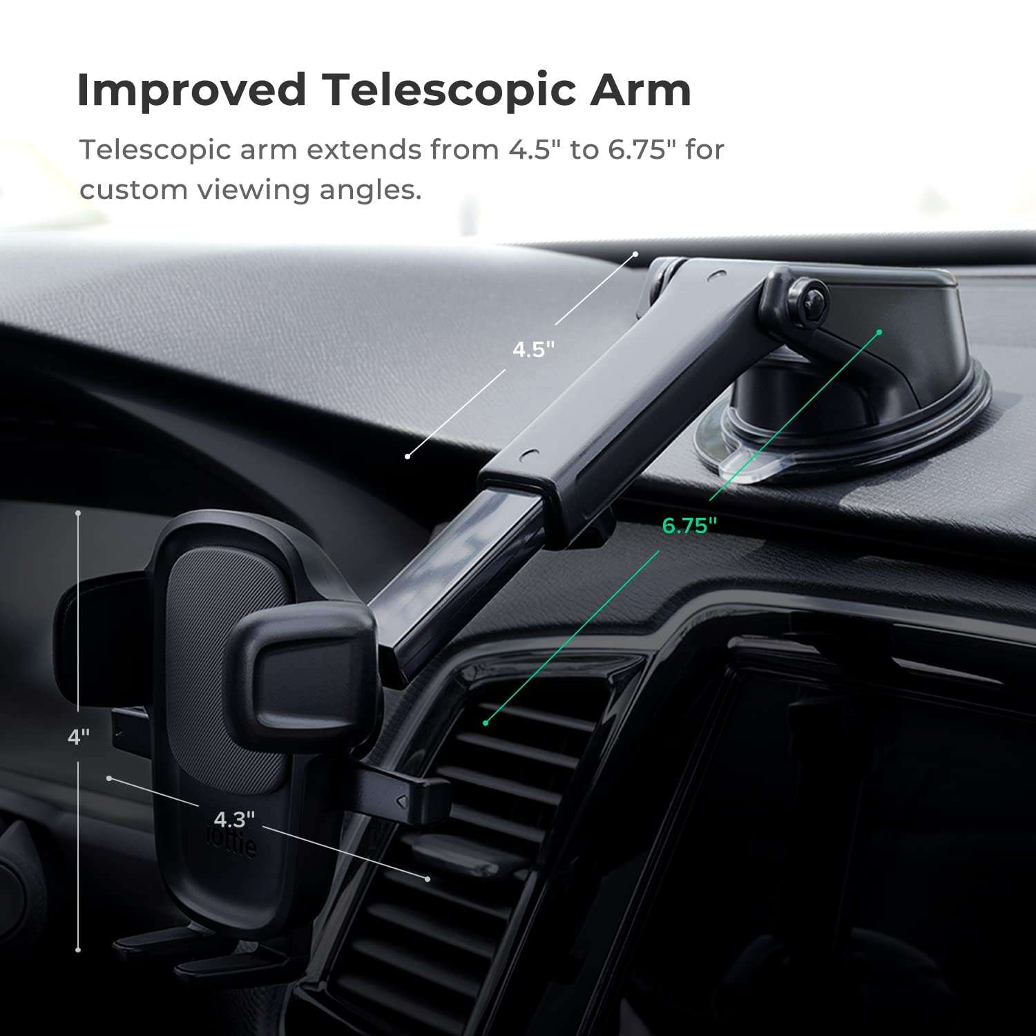 iOttie Easy One Touch Signature Dashboard & Windshield Universal Car Mount Phone Holder Desk Stand with Suction Cup Base and Telescopic Arm for iPhone, Samsung, Google, More Smartphones - Image 3