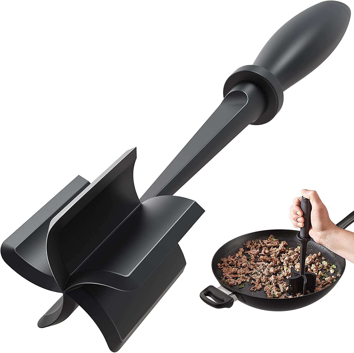 Meat Chopper, Hamburger Grinder, Premium Heat Resistant Smasher for Ground Beef, Burger Grinder Nylon Potato Mix Tool-Black - Image 1