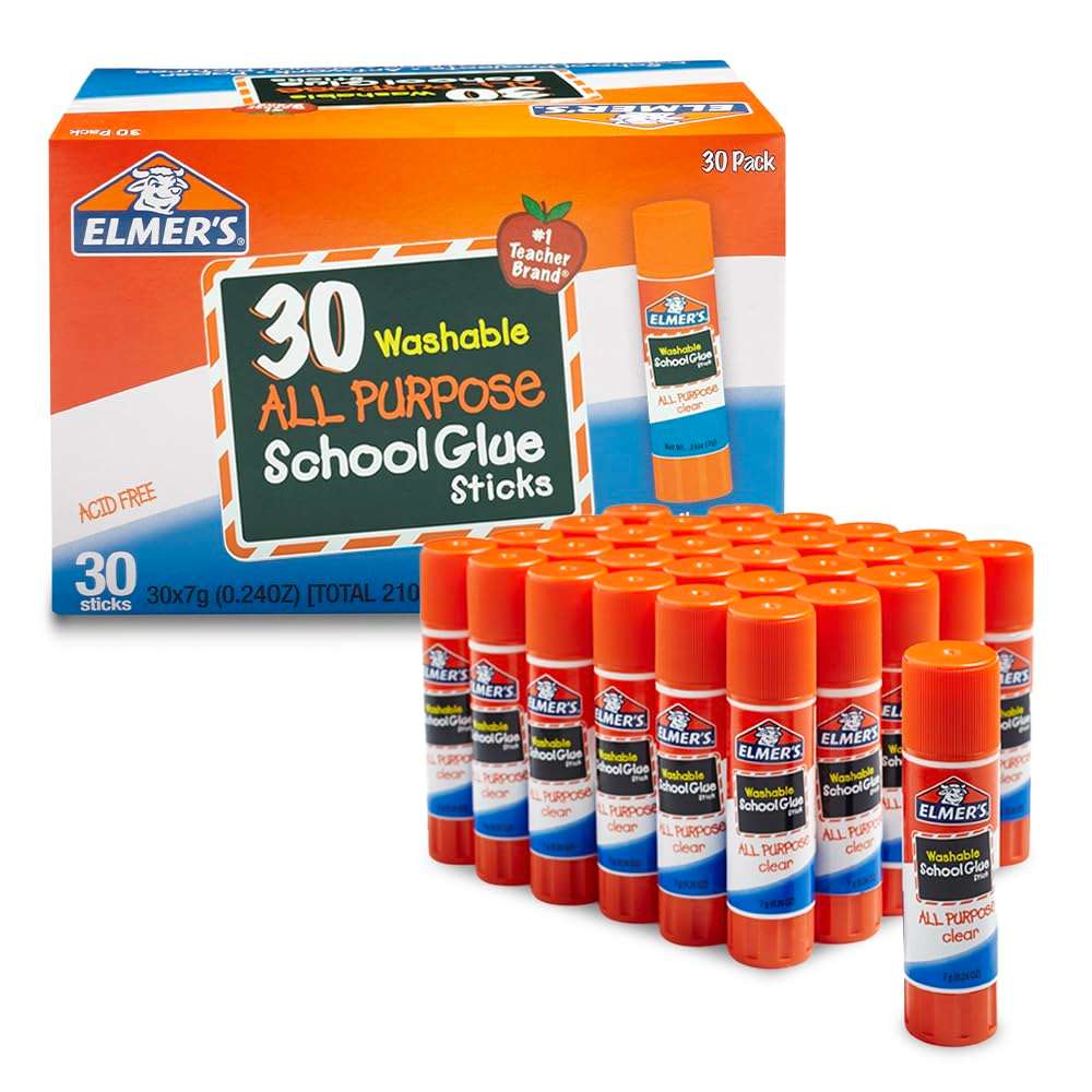 Elmer's All Purpose School Glue Sticks, Acid-Free and Washable, Clear, 7 Grams, 30 Count - Ideal for Craft Projects, Scrapbooking, Classroom, Home, Office, Teacher Supplies, #1 Teacher Brand - Image 1