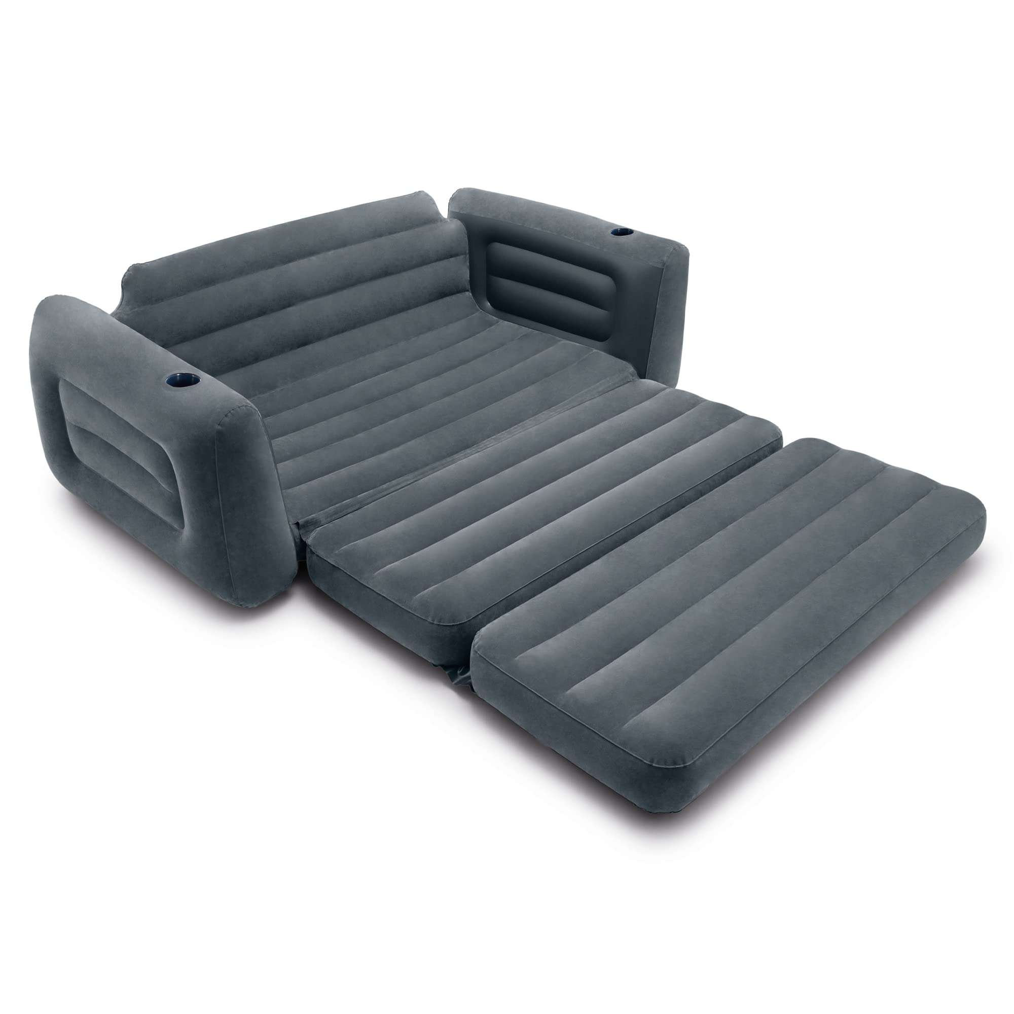 Intex Inflatable Pull-Out Sofa: Velvety Surface, 2-in-1 Valve, Cupholder, 46" x 88" x 26" - Blow-Up Couch and Folding Queen Size Air Mattress Bed - Image 6
