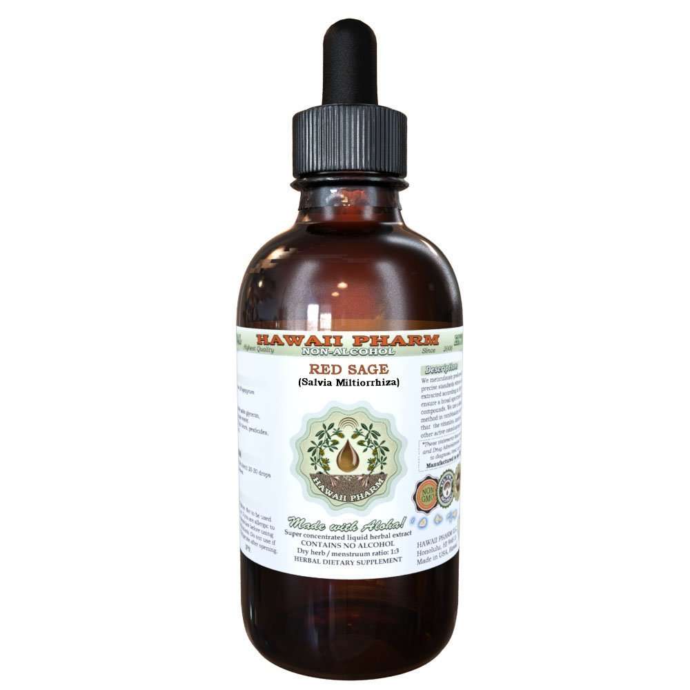 Red Sage Alcohol-Free Liquid Extract, Organic Red Sage (Salvia Miltiorrhiza) Dried Root Glycerite Natural Herbal Supplement, Hawaii Pharm, USA 2 fl.oz - Image 1