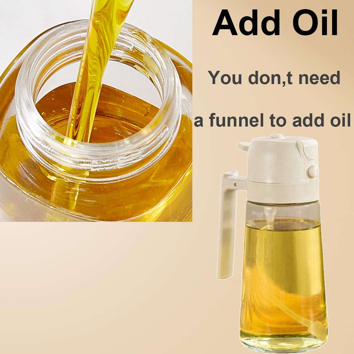 RFetomax Oil Sprayer for Cooking-2 in 1 Olive Oil Dispenser, 16oz/470ml Oil Dispenser Bottle for Air Fryer, BBQ,Salad, Frying, Barbecue (Black) - Image 5