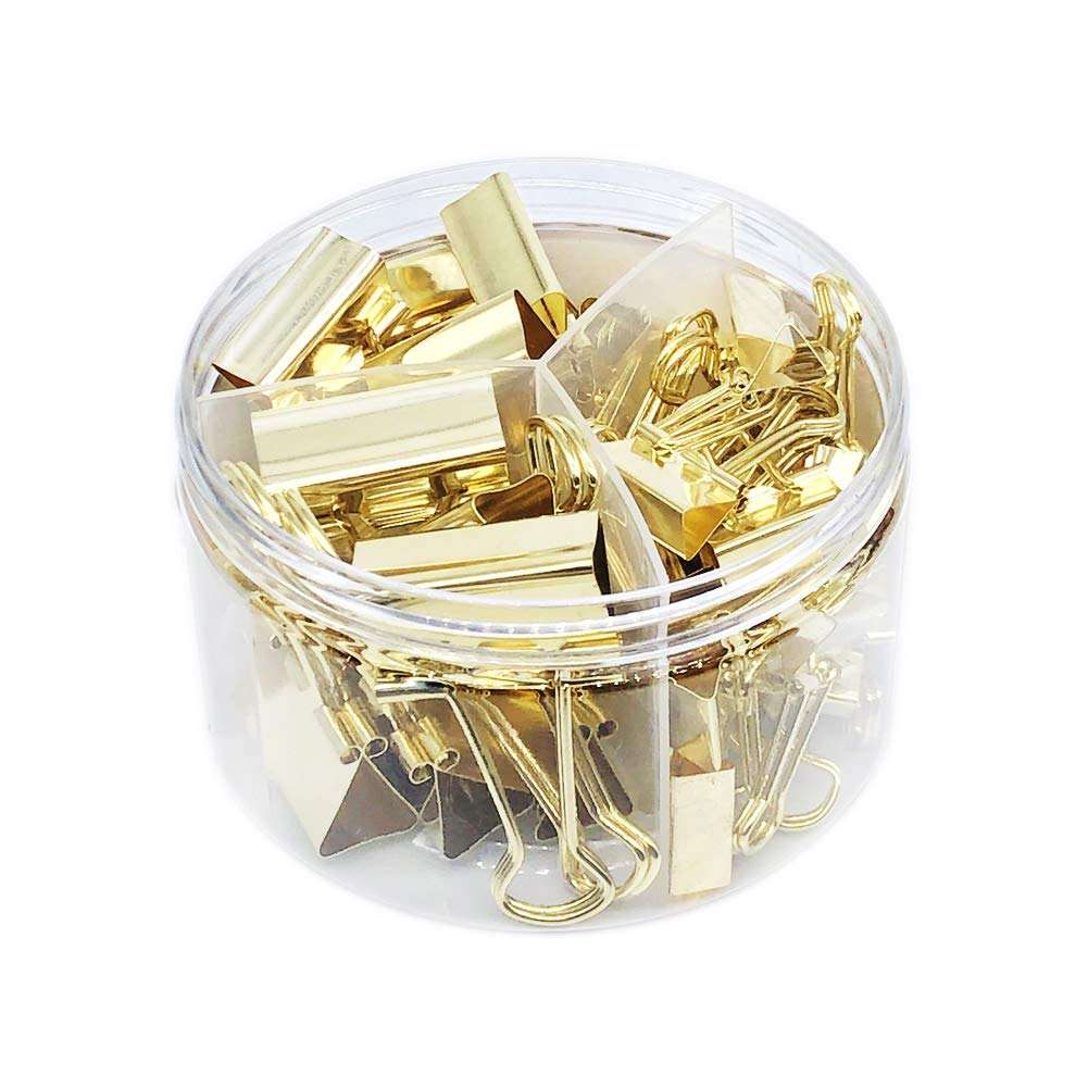 Gold Binder Clips Paper Clamps, Assorted Sizes Set (Small, Medium, Large) for Office School and Home Supplies - Image 1