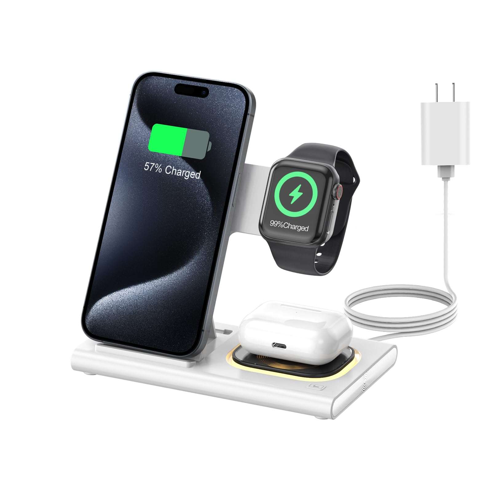 3 in 1 Foldable Charging Station for Apple Products,Wireless Charger for iPhone 17 16 15 14 13 12 Pro Max,Travel Dock Adapter&Light for iWatch Series 11 10 9 Ultra 3/2 SE 3/2,for AirPods 4 3 2 Pro 3/2 - Image 1