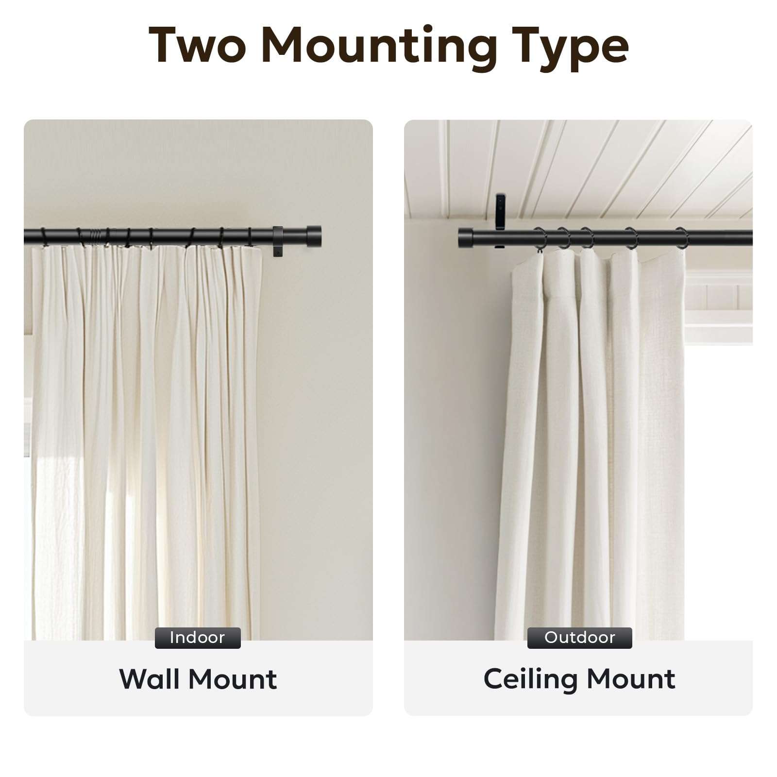 Zeerobee Curtain Rods for Windows 48 to 84, Black Curtain Rod, Adjustable 1 Inch Heavy Duty Outdoor/Indoor Modern Drapery Pole, 32"-86" - Image 8