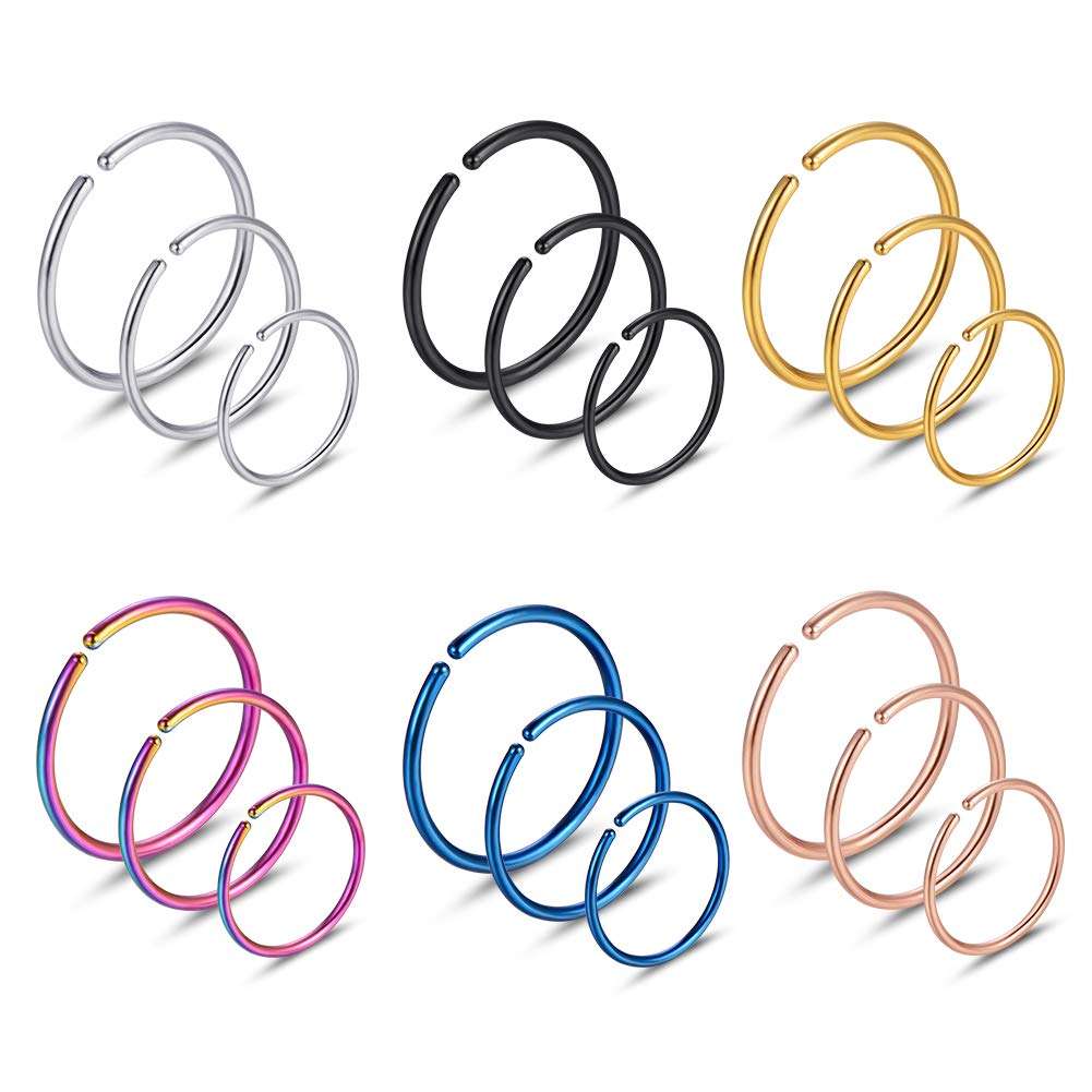 Xanowan Stainless Steel Hoop Nose Ring Cartilage Ring Set 6 Color Set for Men and Women - Image 1