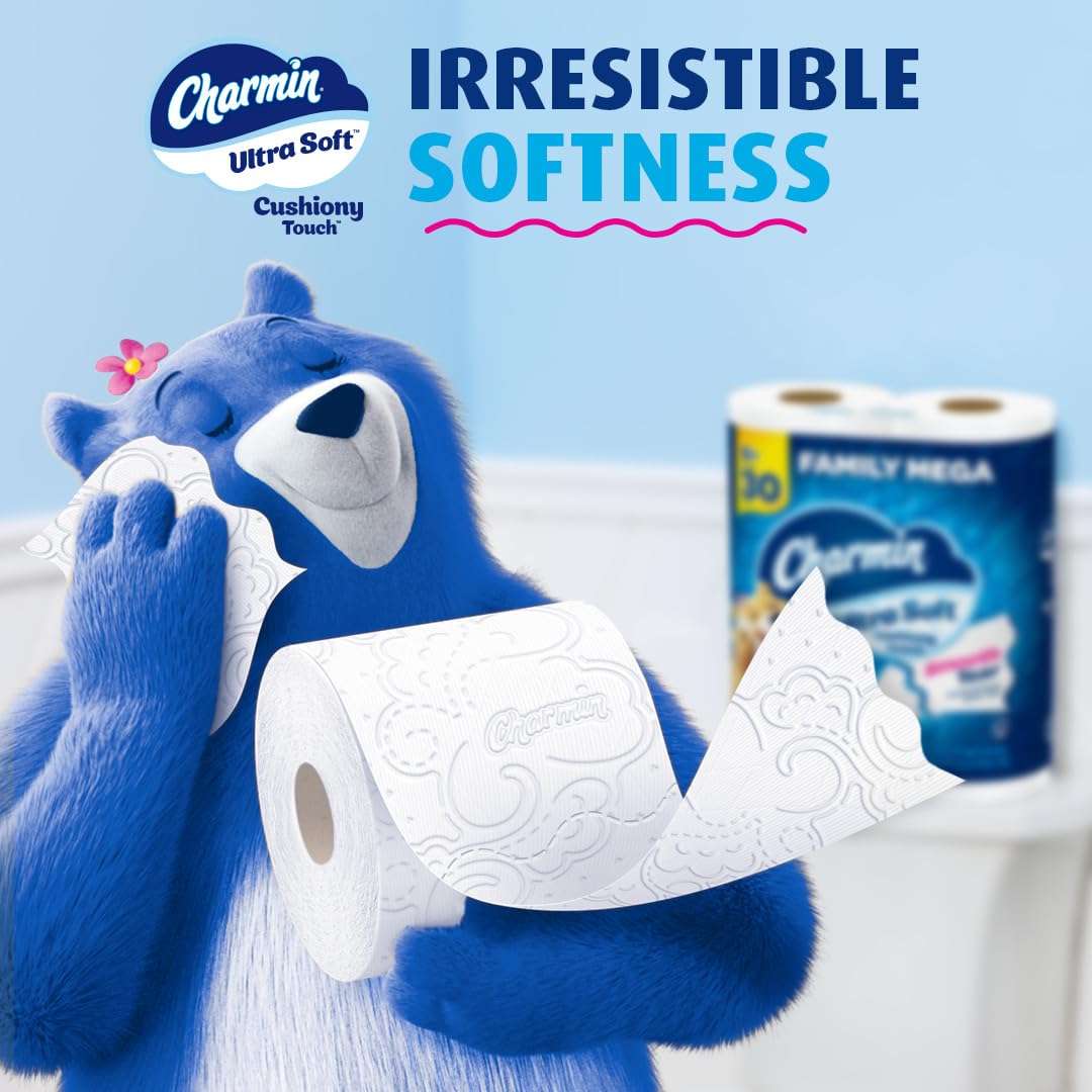 Charmin Ultra Soft Cushiony Touch Toilet Paper, 24 Family Mega Rolls = 123 Regular Rolls - Image 10