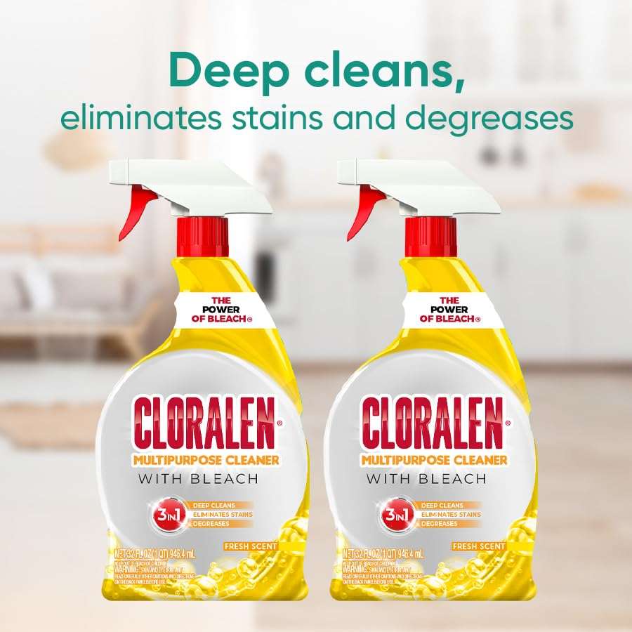 Cloralen All Purpose Cleaner with Bleach Spray - (2 Pack) 32 fl oz - Fresh Scent - 3-in-1 Multipurpose Cleaner Spray - Deep Cleans, Eliminates Stains & Degreases - Image 3