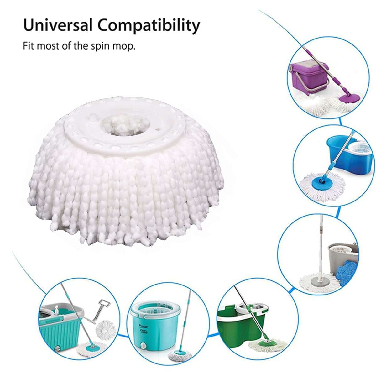 5 PCS Microfiber Replacement Mop Head Spin Mop Head Replacement 5-Pack, Microfiber Refill Heads Universal for 360 Spin Magic Mopping, Round Shape Standard Size White - Image 3