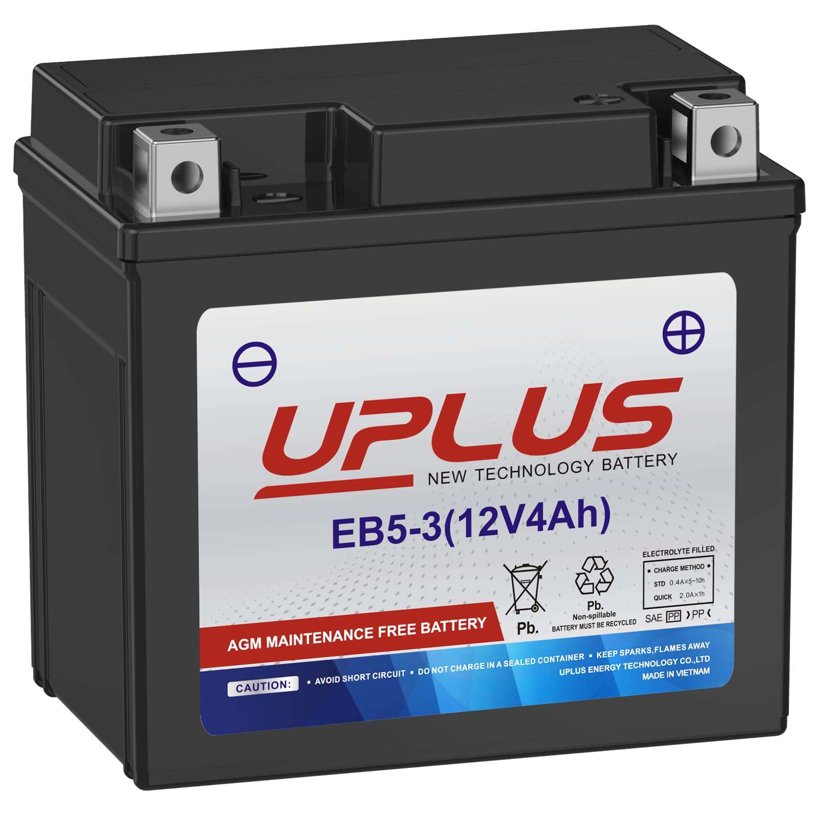 UPLUS YTX5L-BS ATV Motorcycle Battery, EB5-3 Maintenance Free 12V 4Ah SLA Batteries Scooter AGM Battery, Replacement for GTX5L-BS, ETX5L-BS, CTX5L-BS, BTX5L-BS, PTX5L-BS, AGM12-5, YTZ5S-BS - Image 1
