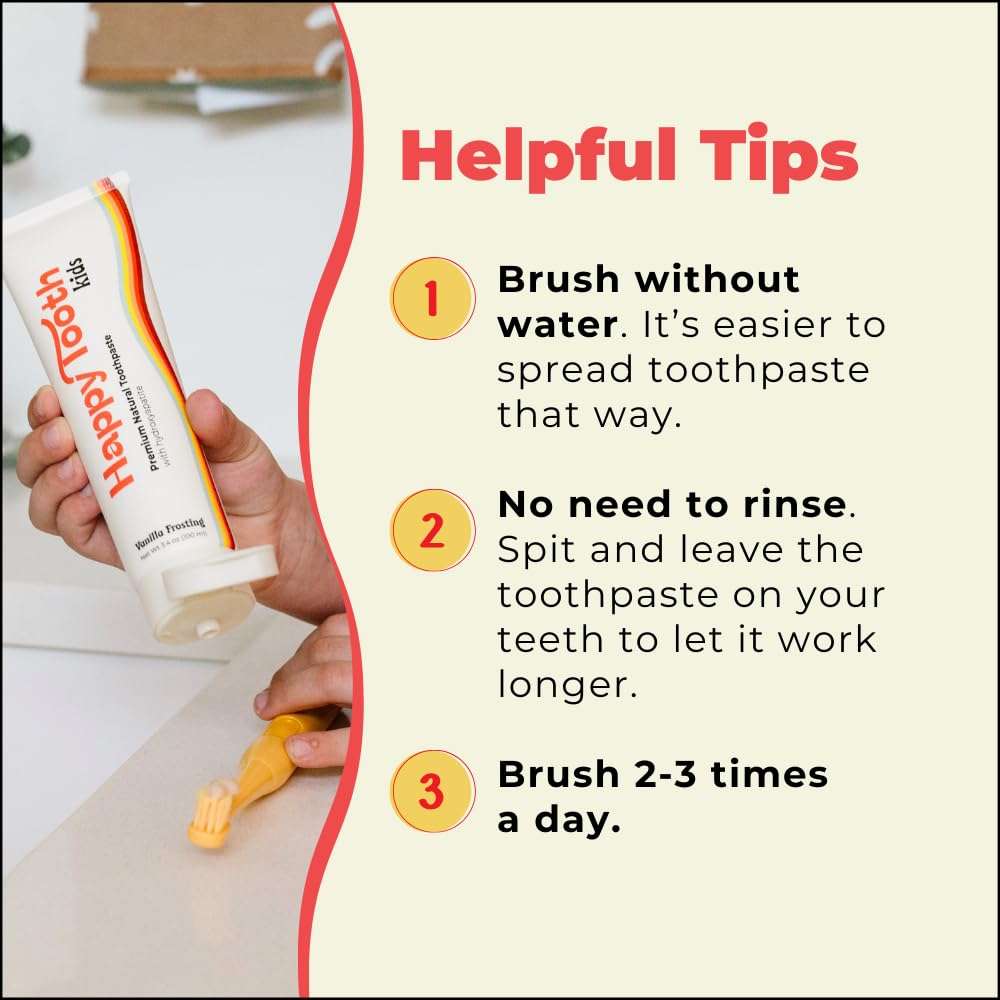 Happy Tooth Hydroxyapatite Toothpaste, Fluoride Free, Natural Whitening for Kids, Toddlers and Adults, SLS Free, Enamel Safe, Dentist Formulated with Clean Ingredients, Vanilla Frosting Flavor, 3.4oz - Image 5