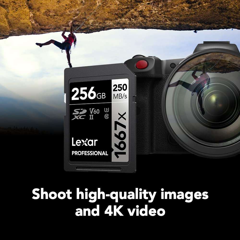 Lexar 256GB Professional 1667x SD Card, UHS-II, C10, U3, V60, Full HD, 4K, Up To 250MB/s Read SDXC Memory Card, for Professional Photographer, Videographer, Enthusiast (LSD256CBNA1667) - Image 3