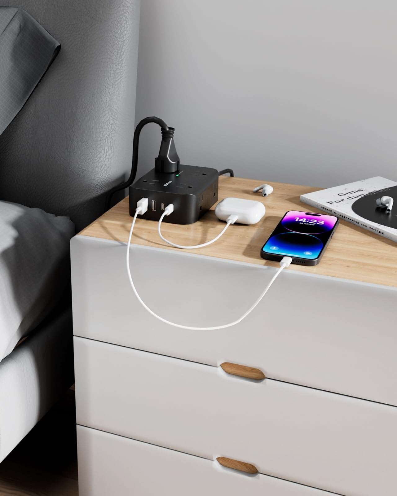 Power Strip Surge Protector - Flat Plug, Wall Mount, 8 Wide Outlets with 4 USB Ports (2 USB C), 5FT Heavy Duty Extension Cord with Multiple Outlets, Charging Station Overload Protection for Home Dorm - Image 8