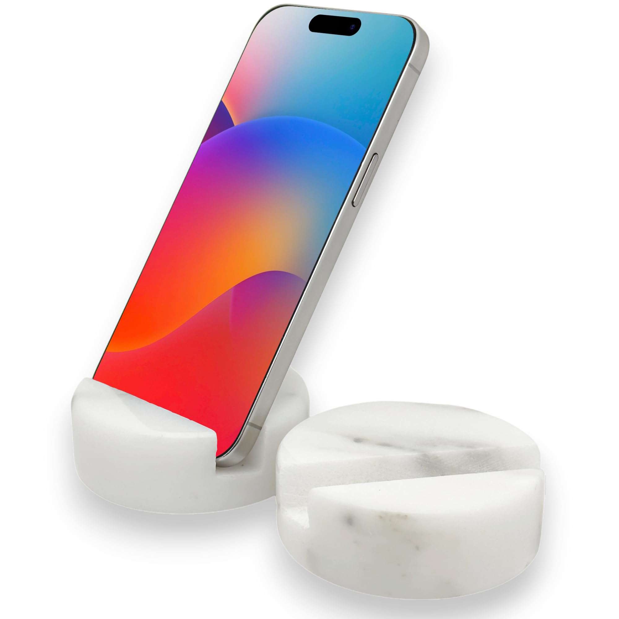 TransMarble Luxury Marble Cell Phone Stand Holder for Popular Smartphones (1 Pcs) - Real Solid Marble Mobile Phone Stands as Office Desk or Kitchen Countertop Decor (Starry White) - Image 1