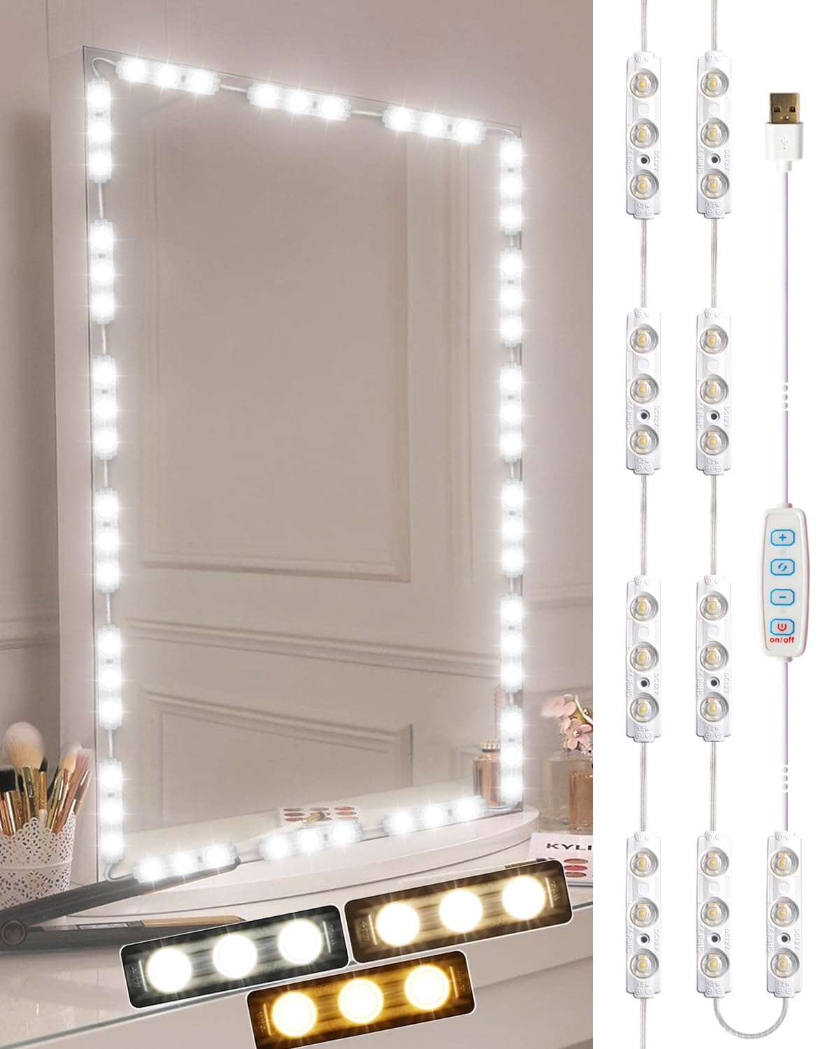 DLOMT Vanity Lights for Mirror LED Makeup Light Strip with 3 Color Temperature Lighting Modes and Dimmable Stick on Vanity Bathroom Mirror,Ultra Bright (Mirror Not Included) - Image 1