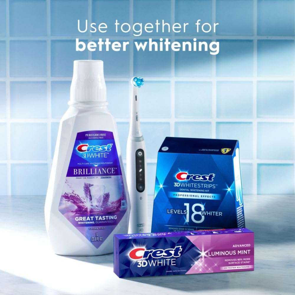 Crest 3D White Advanced Luminous Mint Teeth Whitening Toothpaste, Crest Toothpaste, 3.7 oz Pack of 4 - Helps Remove Surface Stains, Whitens Teeth, Strengthens Tooth Enamel, Protects Against Cavities - Image 7