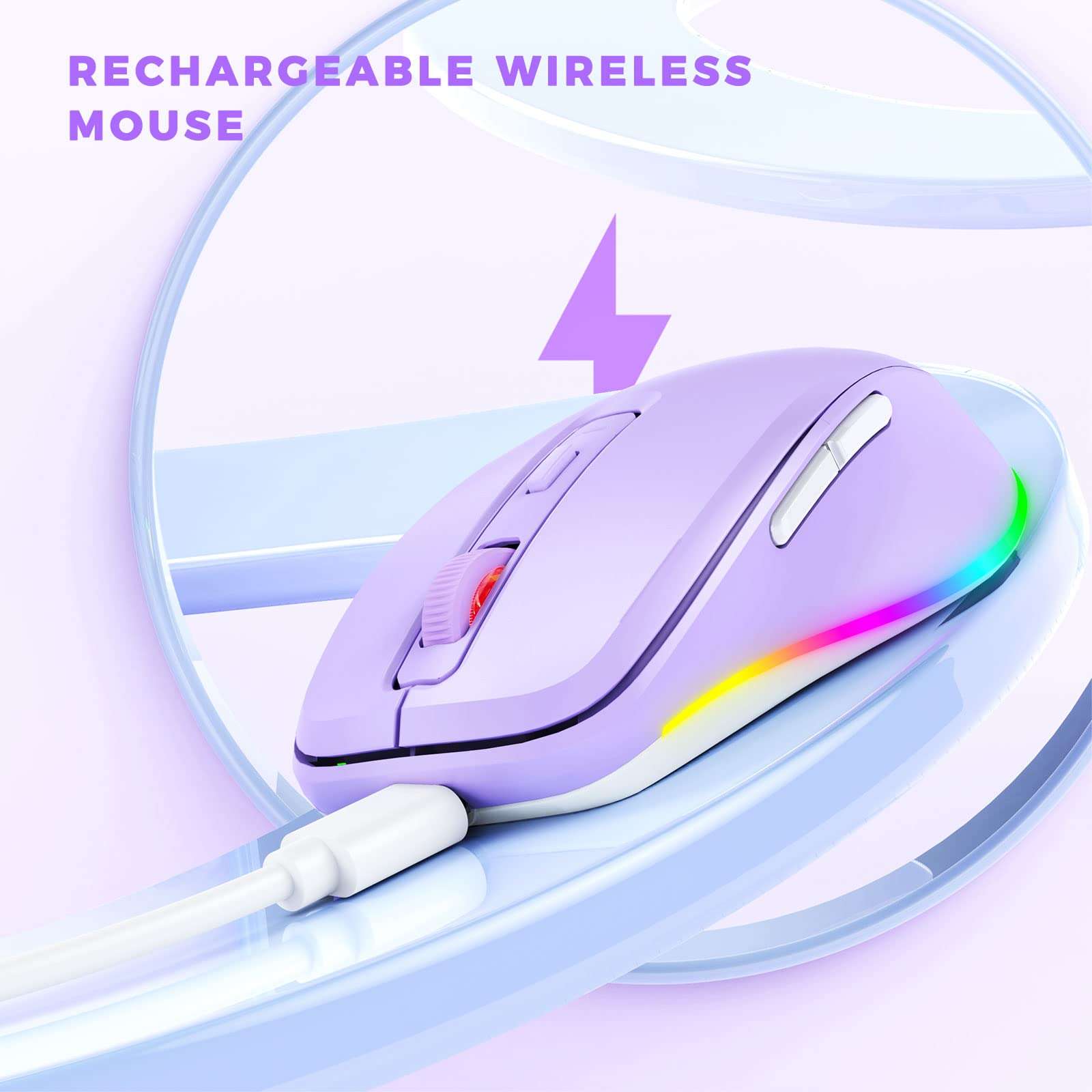 Wireless Mouse Jiggler - LED Wireless Mice with Build-in Mouse Mover, Rechargeable Moving Mouse for Laptop with Undetectable Random Movement Keeps Computers Awake - Purple - Image 4