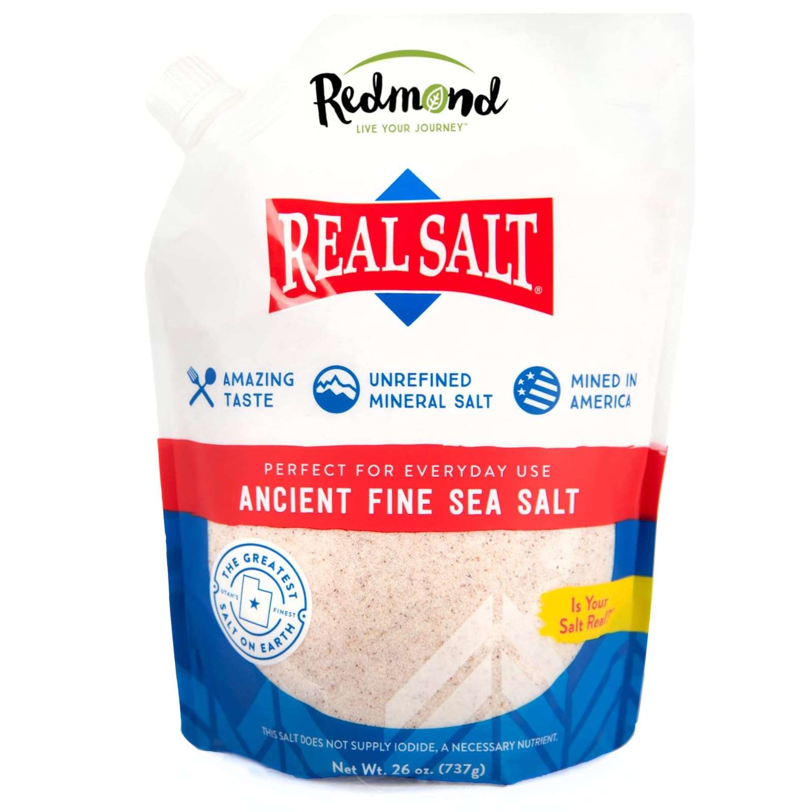 REDMOND Real Sea Salt - Natural Unrefined Gluten Free Fine, 26 Ounce Pouch (1 Pack) - Image 1
